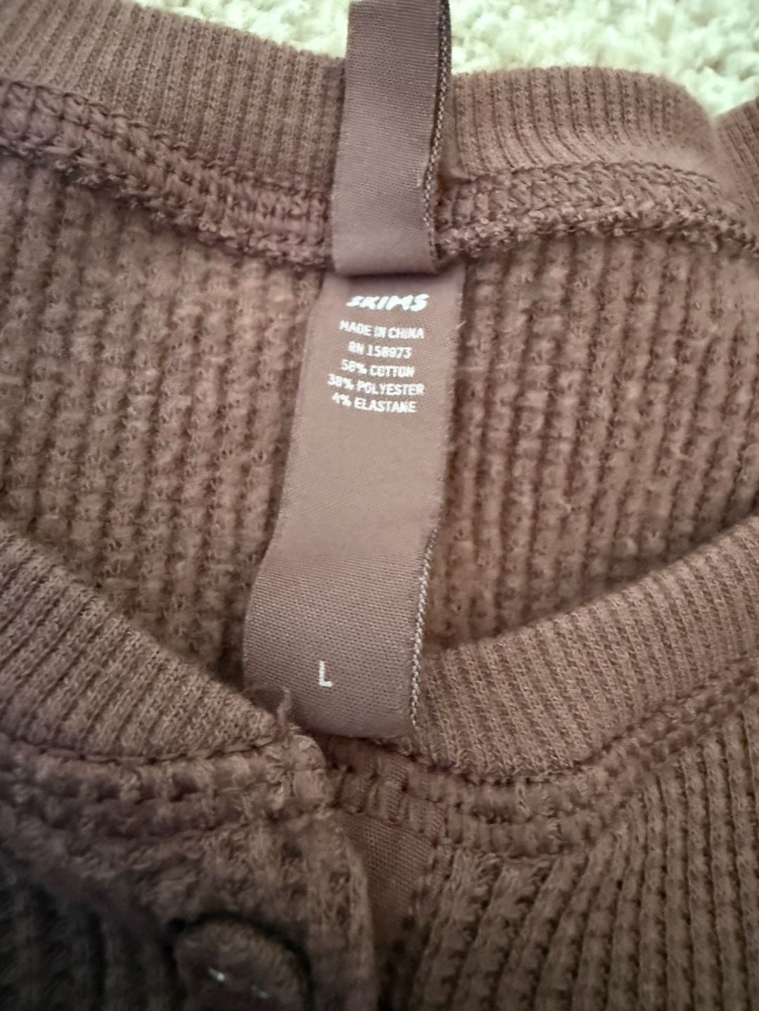 SKIMS Waffle Thermal Henley Size L Brown Long Sleeve Crop Top 4