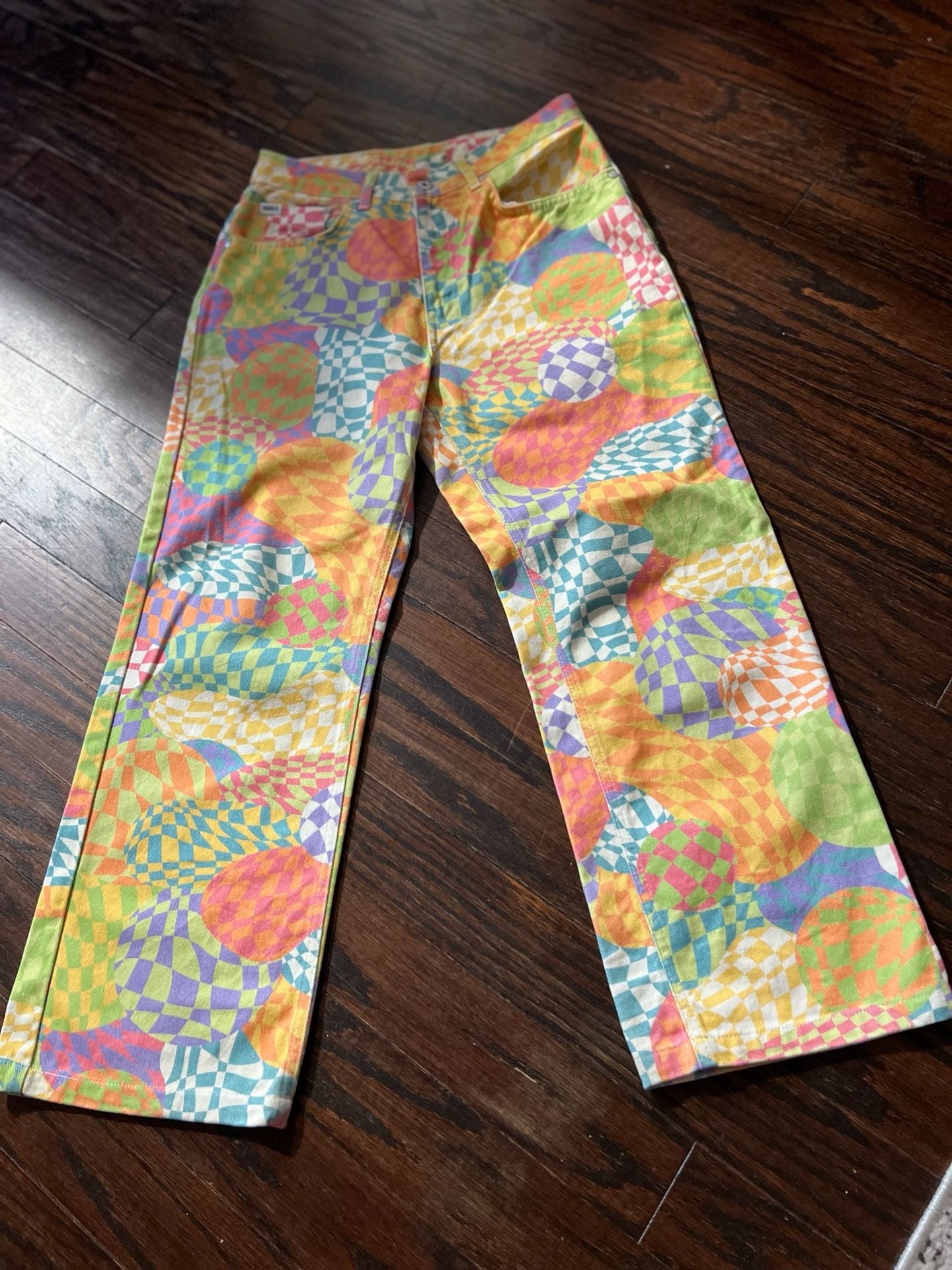 Ragged Jeans Sensory Dad Jeans Size 28 Colorful Trippy Checkered 2