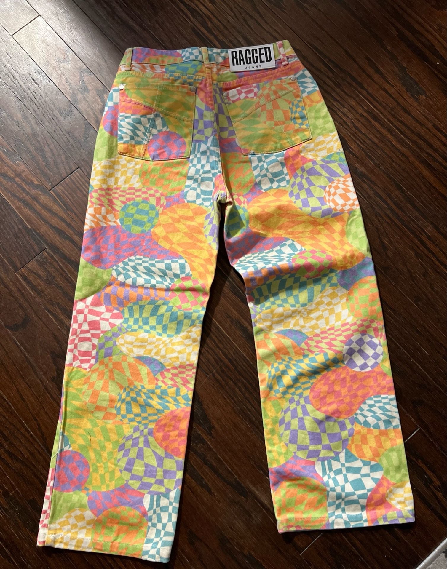 Ragged Jeans Sensory Dad Jeans Size 28 Colorful Trippy Checkered 3