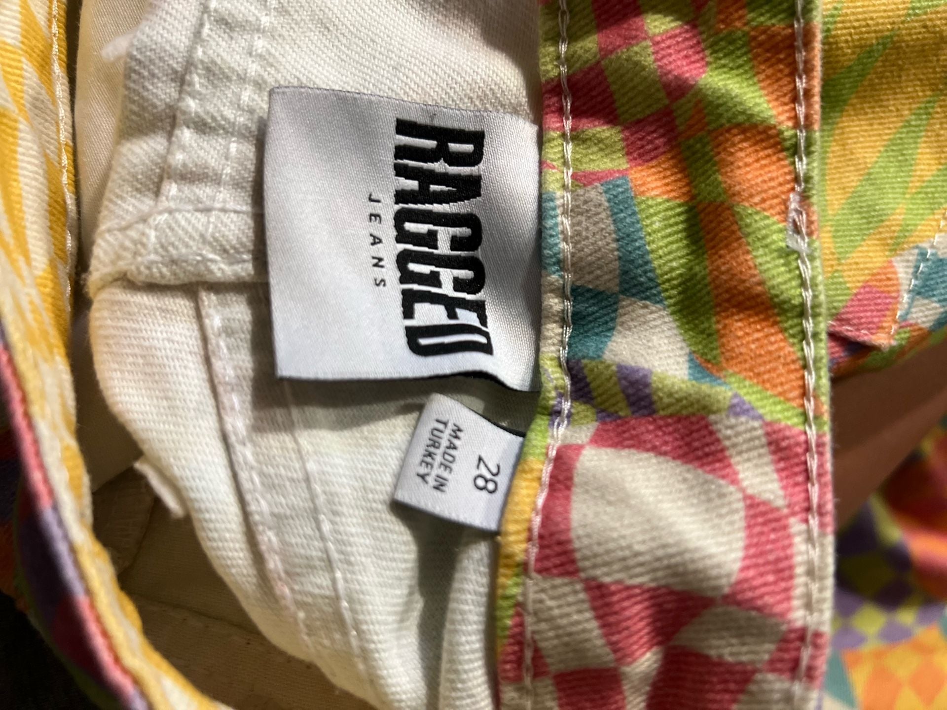 Ragged Jeans Sensory Dad Jeans Size 28 Colorful Trippy Checkered 4