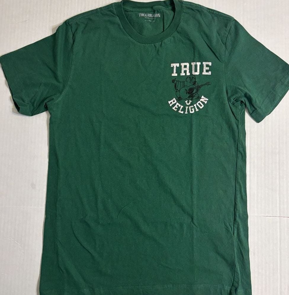 True Religion Graphic T-Shirt Size Small Green Buddha Guitar 2