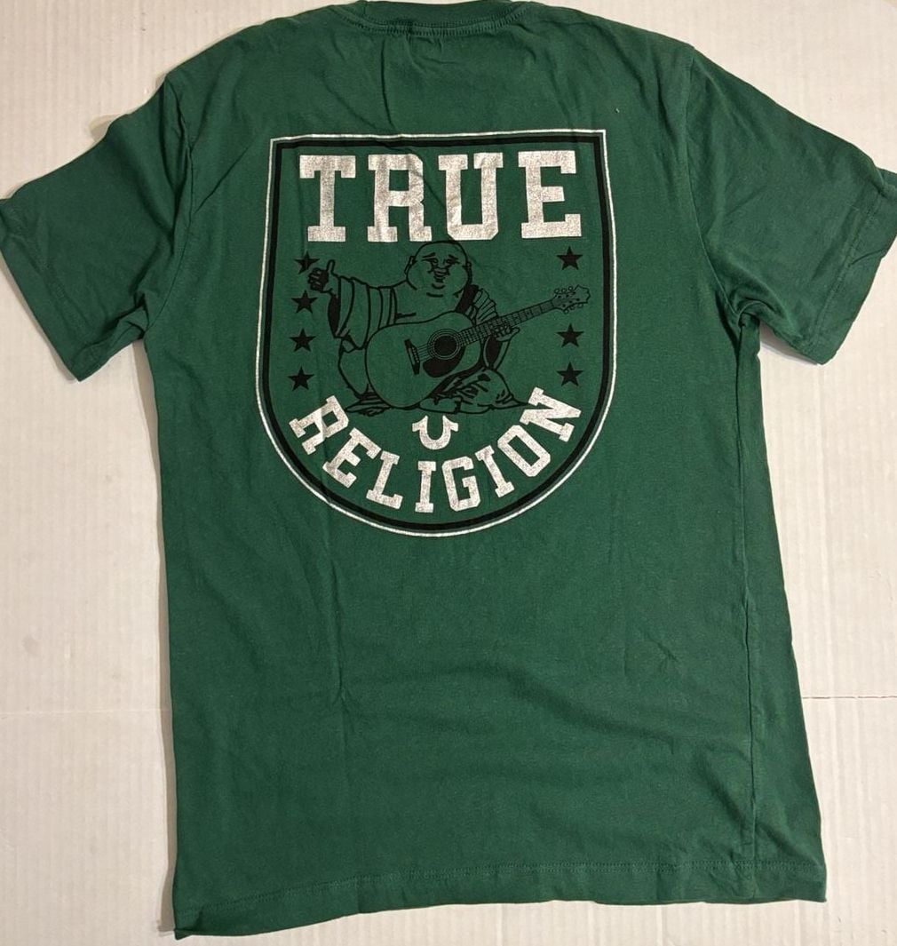 True Religion Graphic T-Shirt Size Small Green Buddha Guitar 5