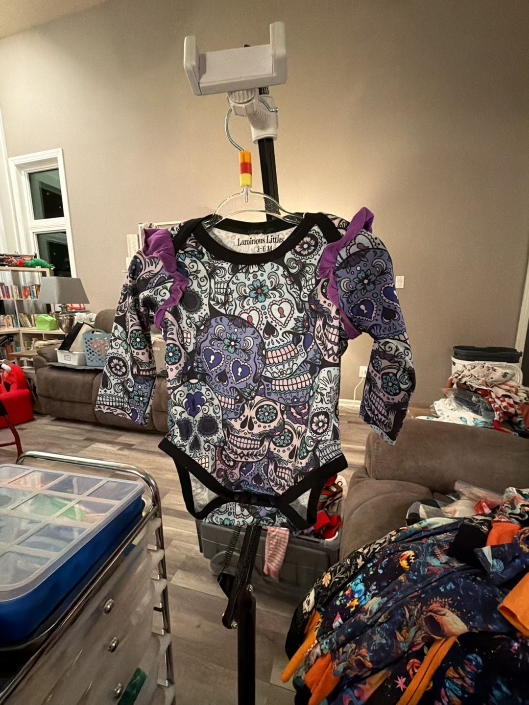 Luminous Littles Sugar Skull Bodysuit Size 3-6 M Ruffle Bamboo 2