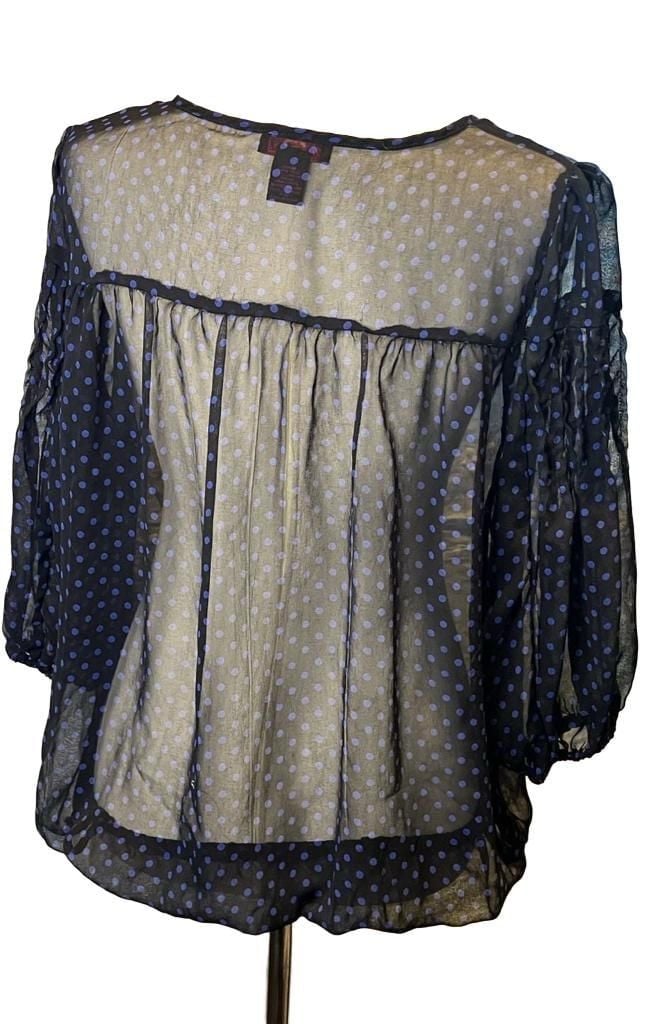Ultra Flirt Blouse Size XL Black Blue Polka Dot Sheer V-Neck Long Sleeve 4