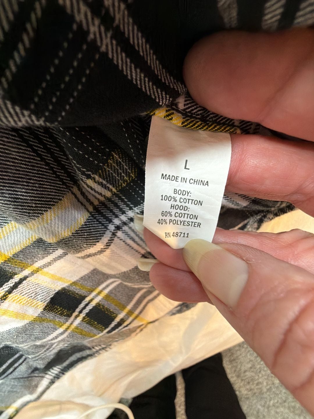 Edgar + Ash Hooded Flannel Shirt Size L Black Yellow Plaid 4