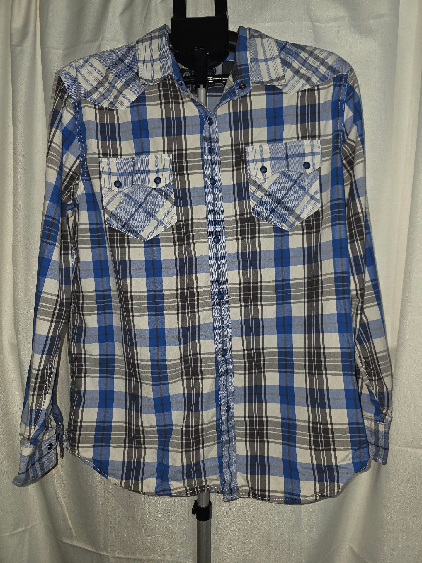 American Rag Long Sleeve Plaid Western Shirt Size M Blue 2