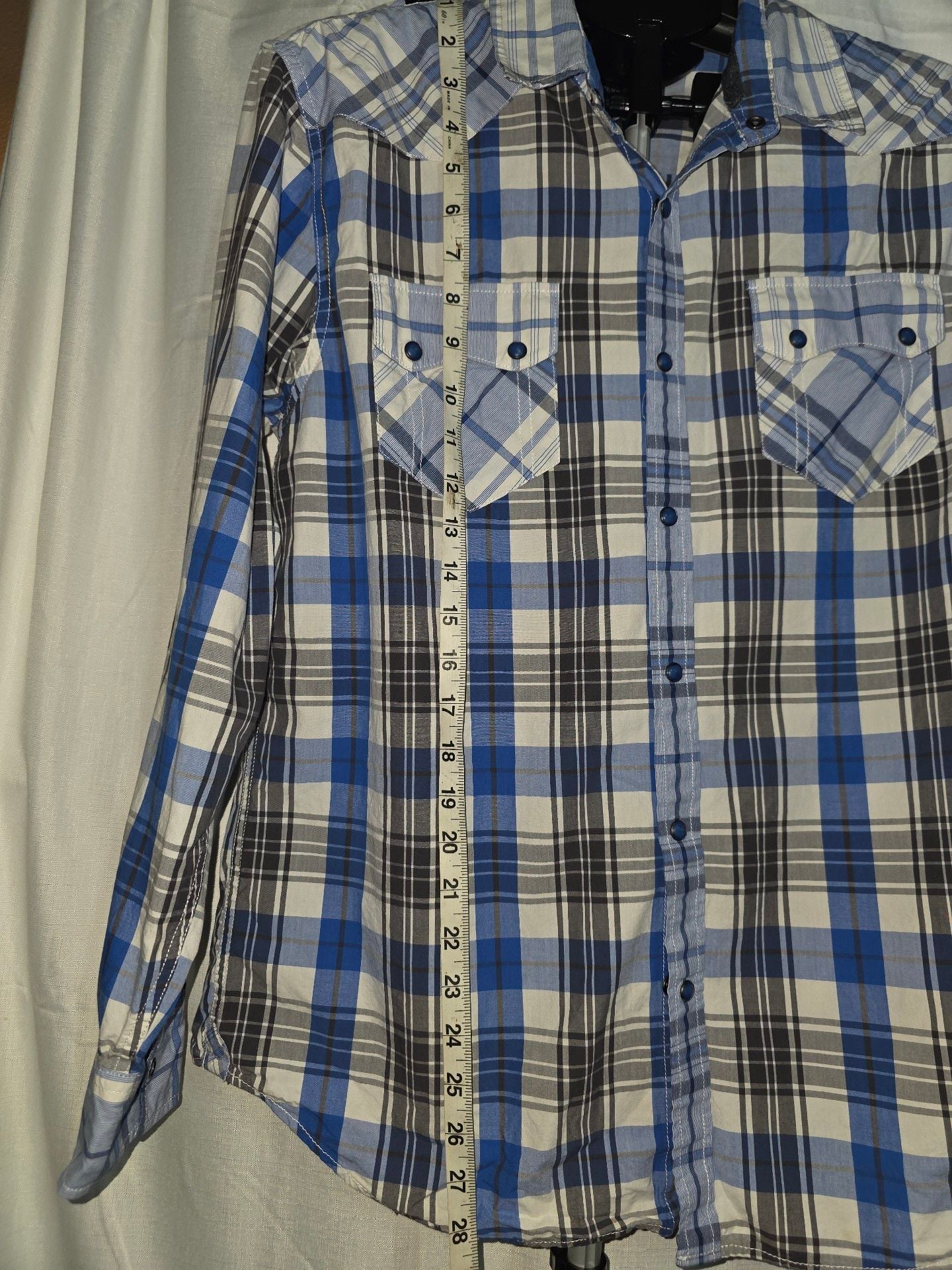 American Rag Long Sleeve Plaid Western Shirt Size M Blue 4