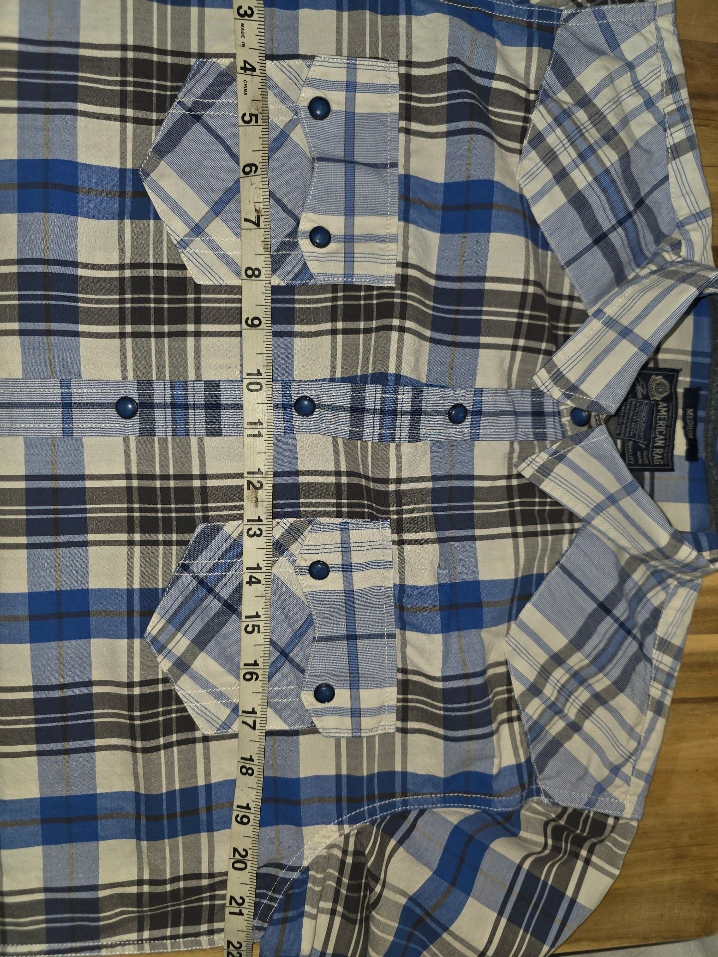 American Rag Long Sleeve Plaid Western Shirt Size M Blue 6