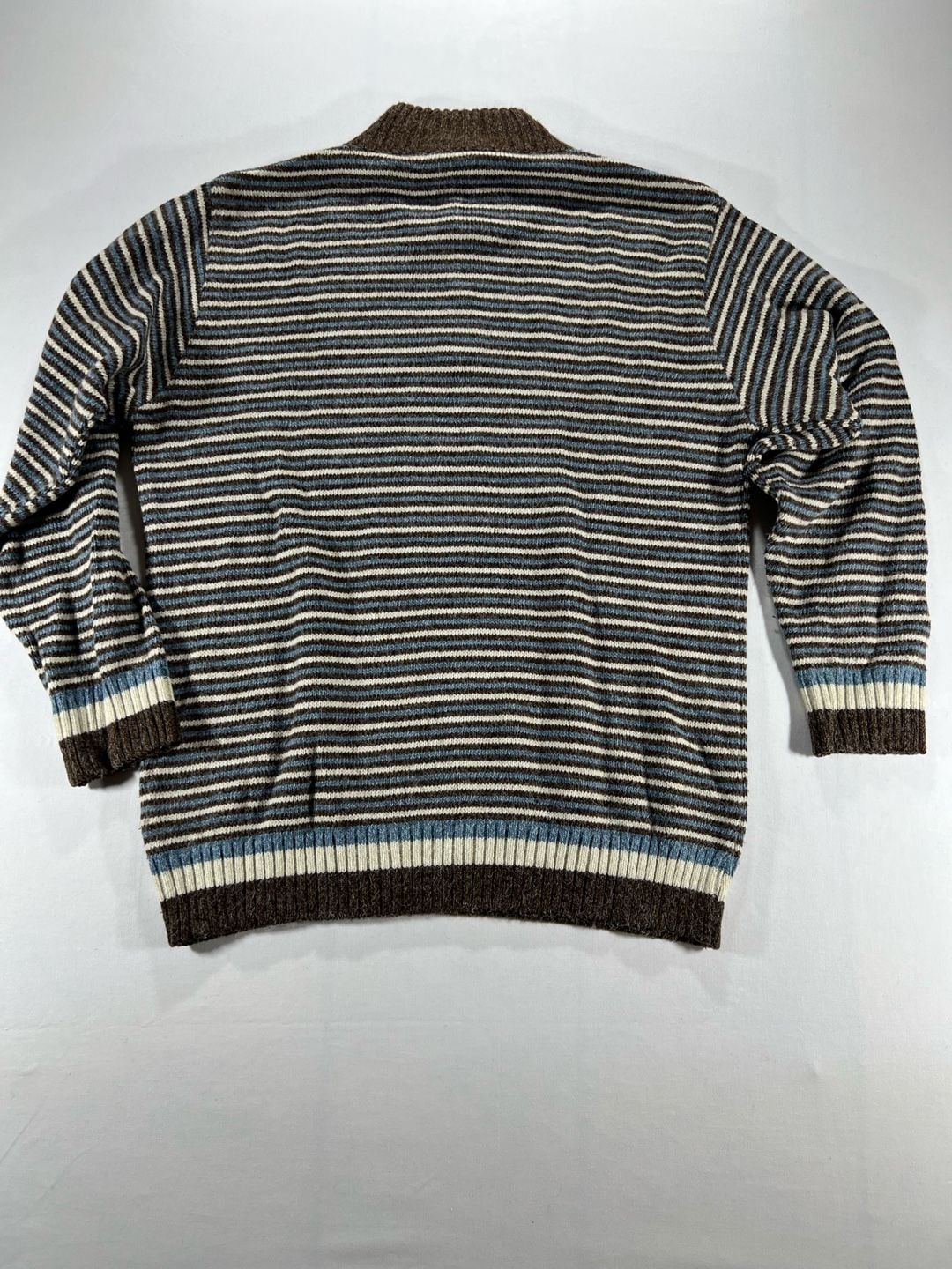Cartier Ports Wear 1/4 Zip Sweater Size L Striped Brown Blue 3