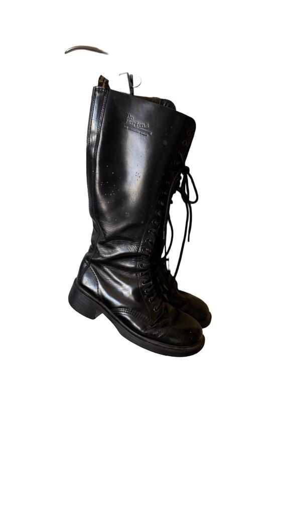 1900’s Dr. Martens 1420 20-Eye Knee High Boots Black Leather Vintage Made In England no size # 2