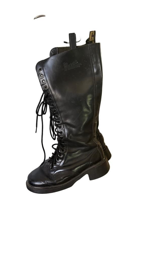 1900’s Dr. Martens 1420 20-Eye Knee High Boots Black Leather Vintage Made In England no size # 3