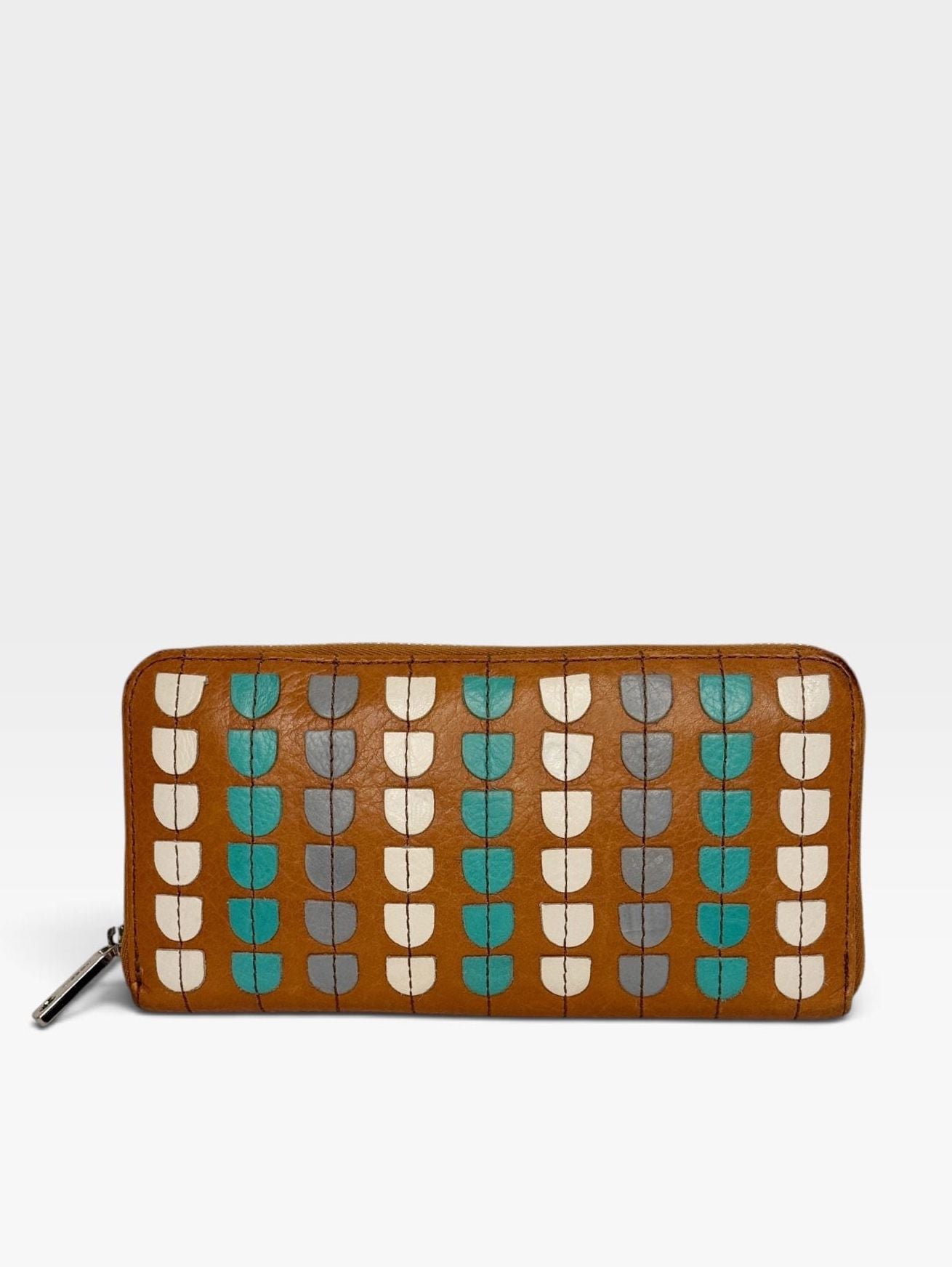 Fossil Sydney Zip Around Wallet Brown Leather Applique 2