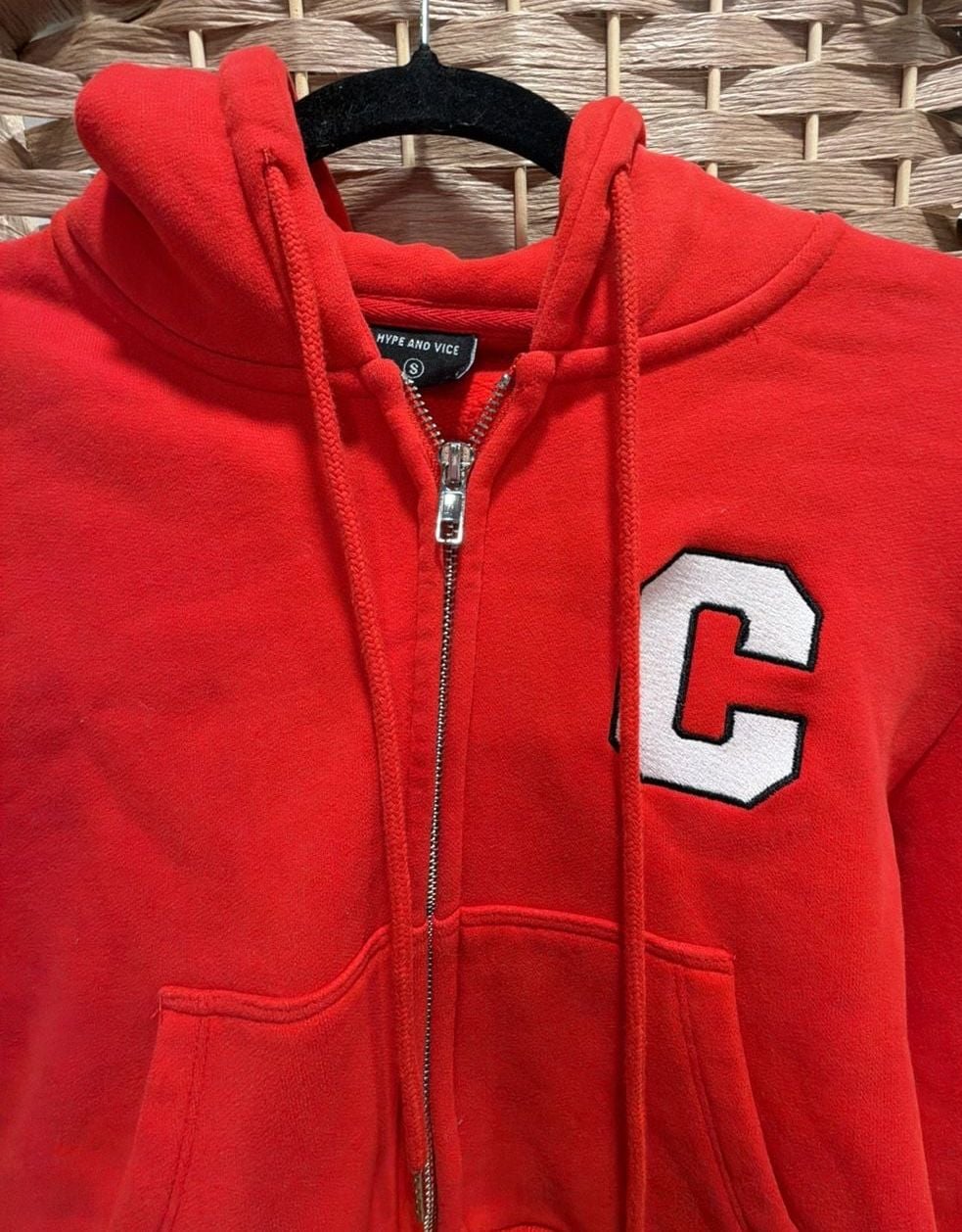 Hype And Vice Full Zip Cropped Hoodie Size S Red C Patch 3