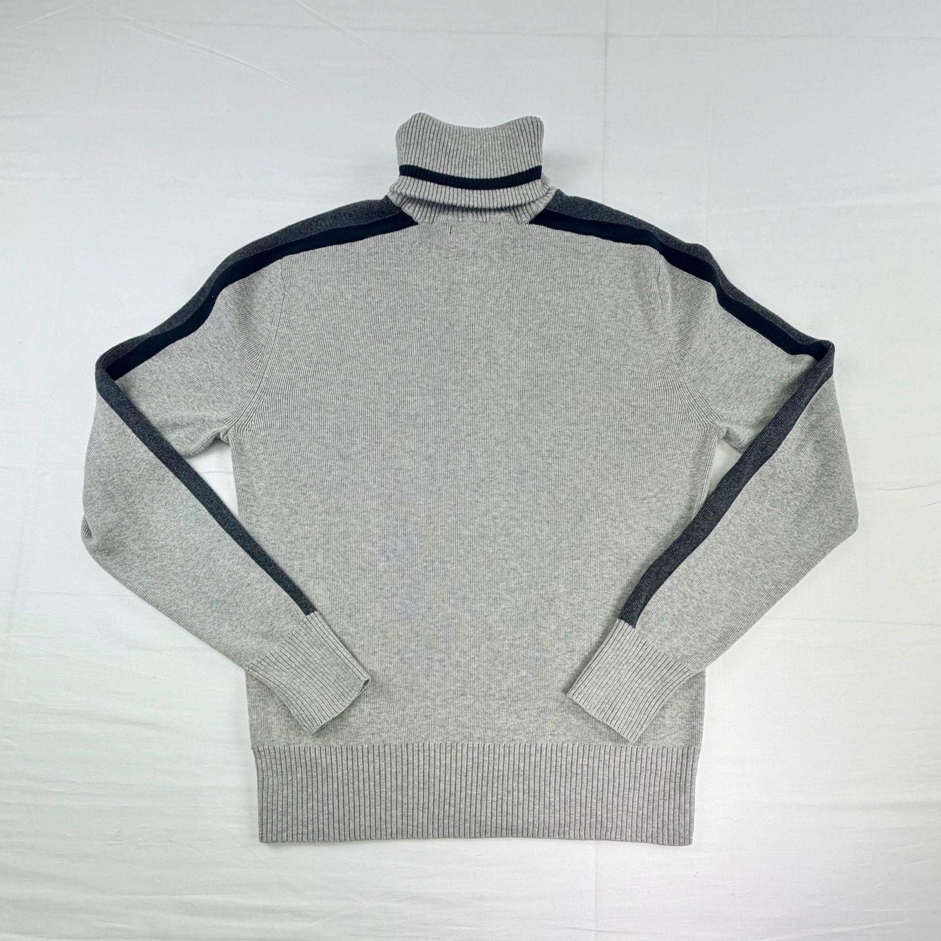 Express Men’s Quarter Zip Sweater Gray Black Stripe Cotton Pullover Size Small 7