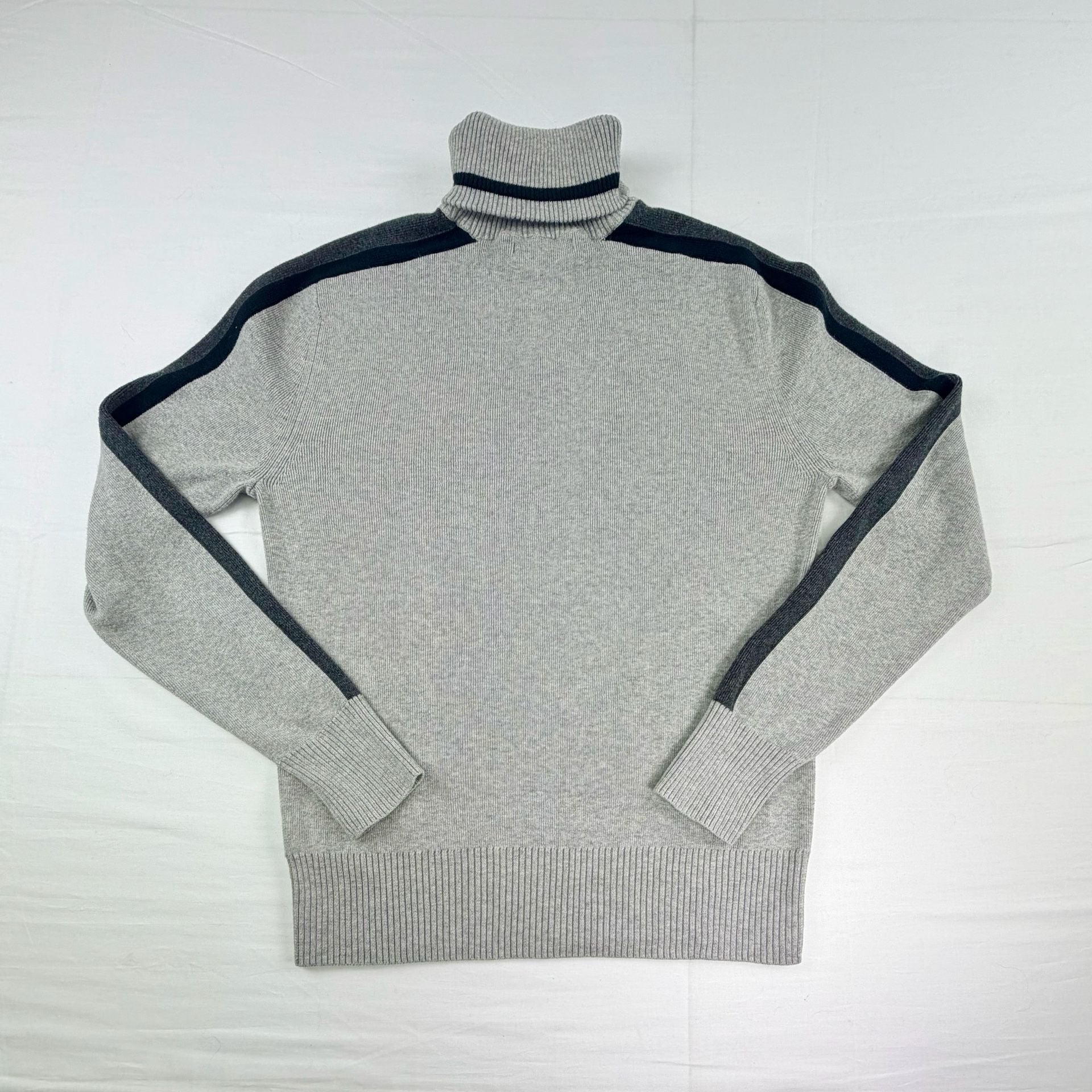 Express Men’s Quarter Zip Sweater Gray Black Stripe Cotton Pullover Size Small 13
