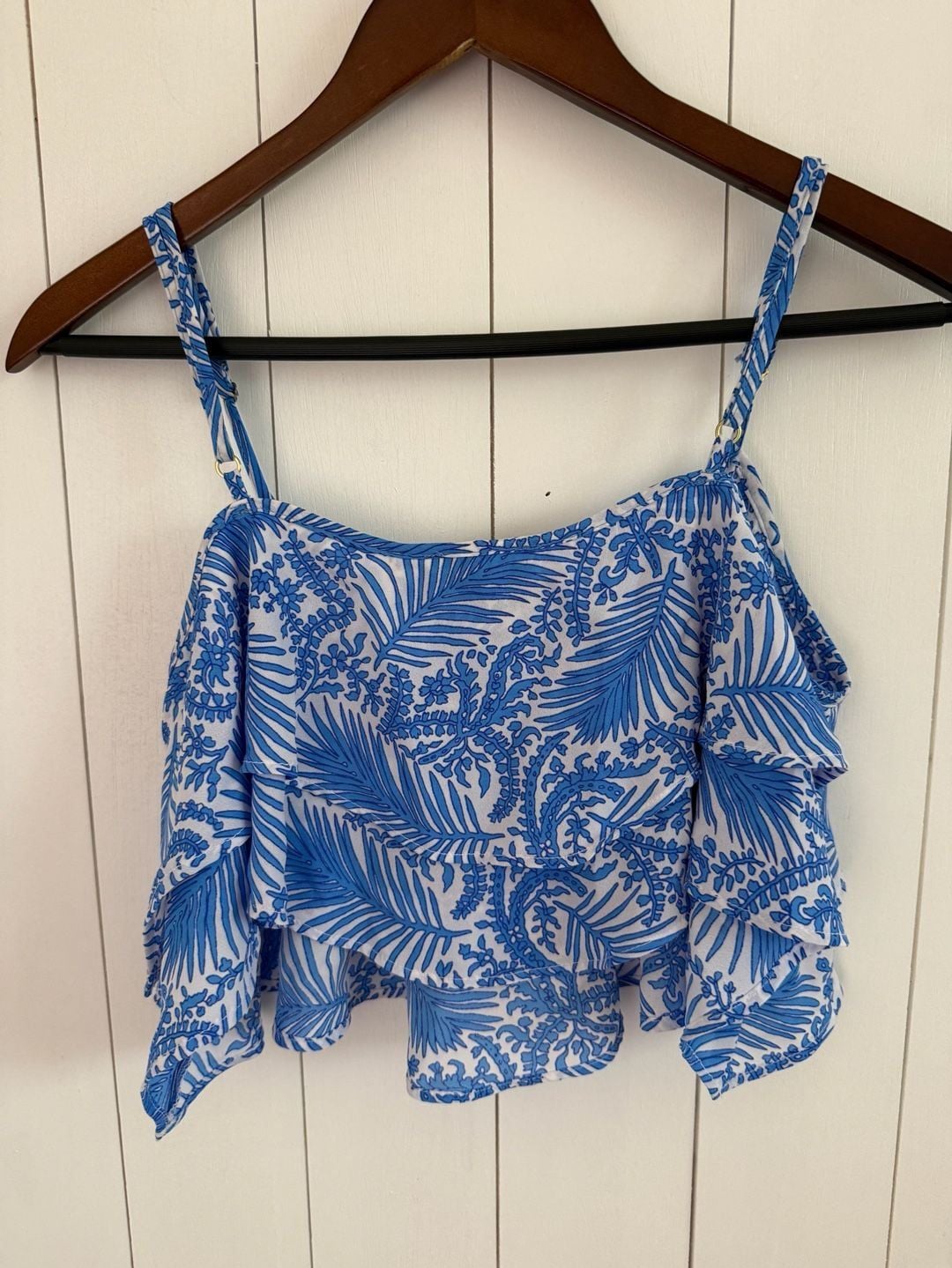 Show Me Your Mumu Crop Top Size Small Blue White Ruffle Camisole 4