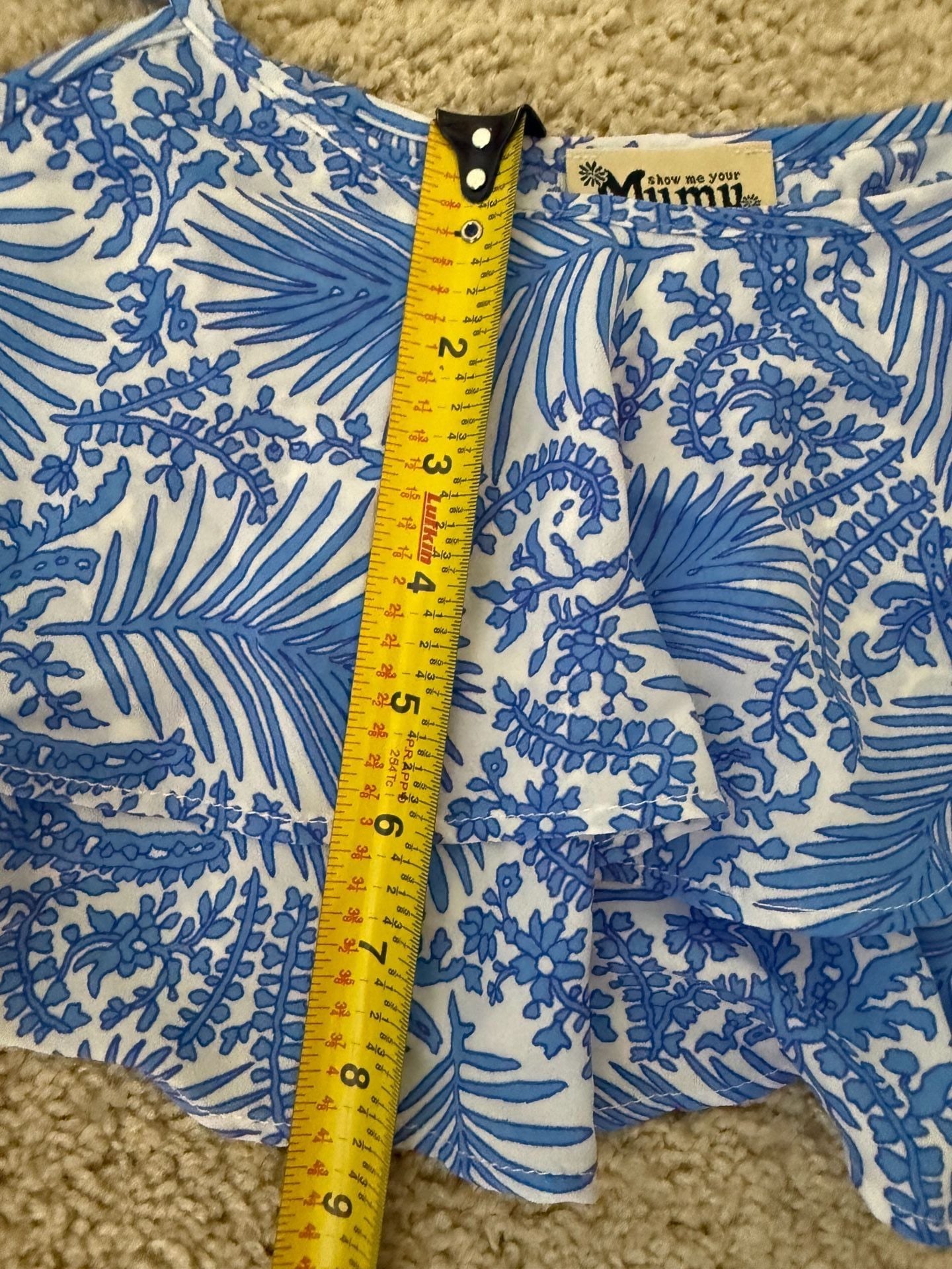 Show Me Your Mumu Crop Top Size Small Blue White Ruffle Camisole 6