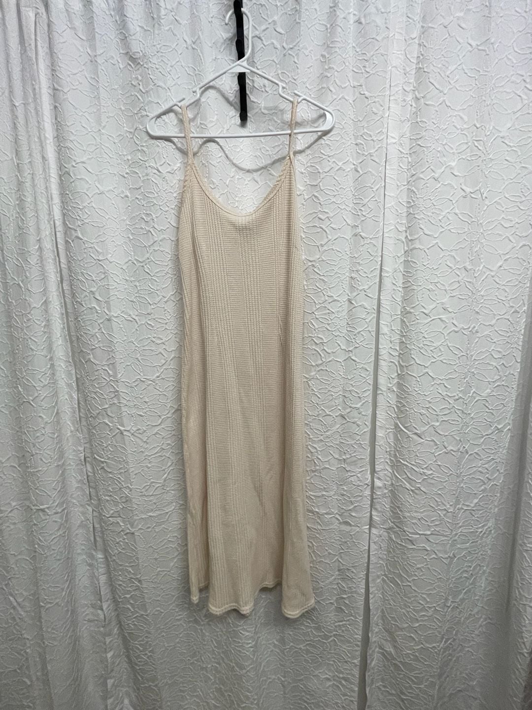 Vintage 90s California Gold Rush Waffle Knit Midi Dress Lace Up Vest Set L Cream 2