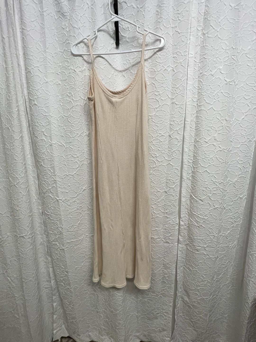 Vintage 90s California Gold Rush Waffle Knit Midi Dress Lace Up Vest Set L Cream 3