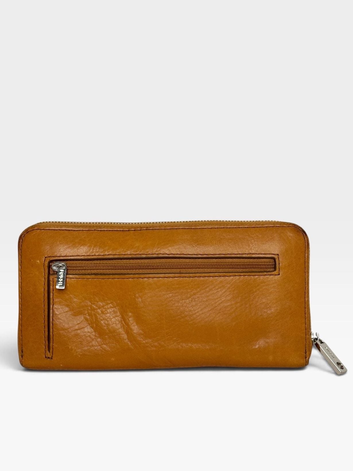Fossil Sydney Zip Around Wallet Brown Leather Applique 4