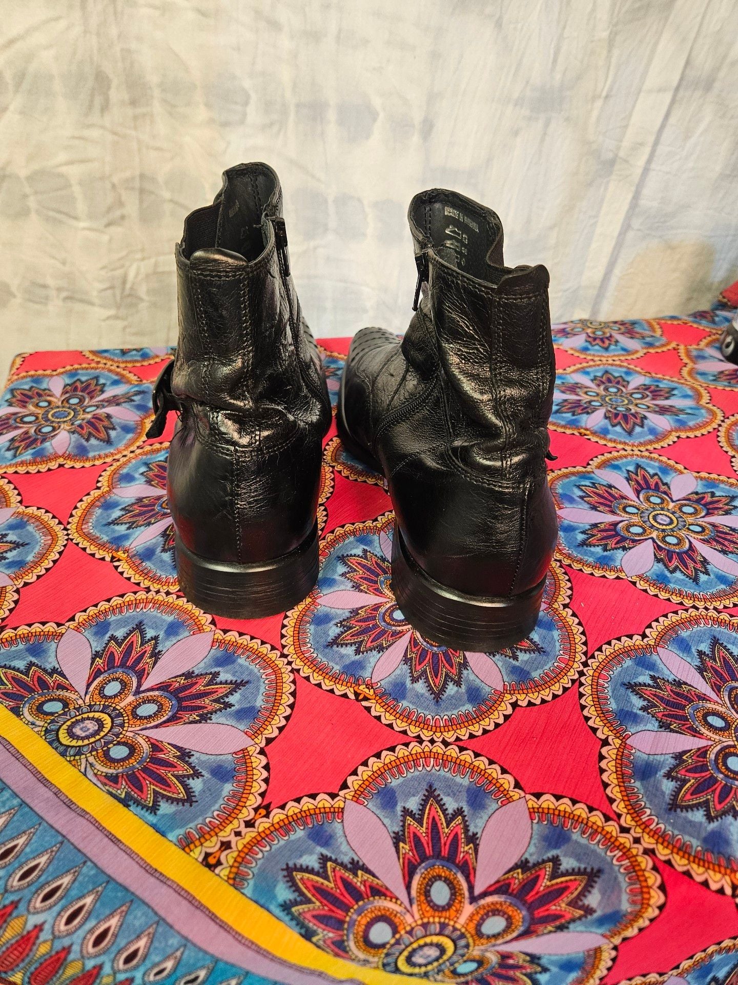 ALDO Men’s Black Leather Ankle Boots EU 44 Buckle Zip Square Toe Moto 5