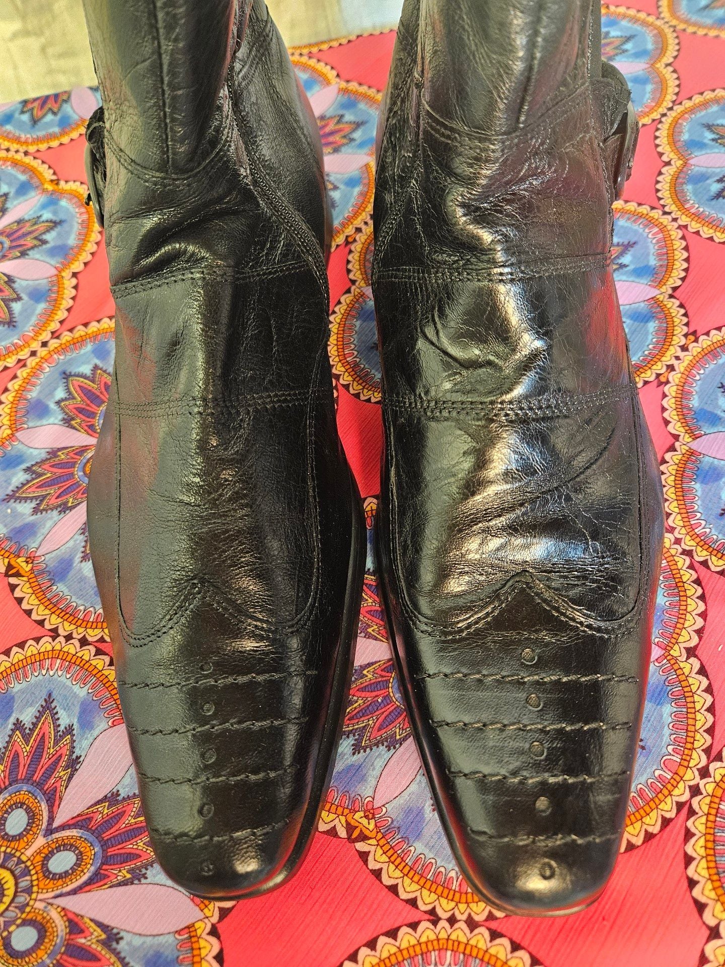 ALDO Men’s Black Leather Ankle Boots EU 44 Buckle Zip Square Toe Moto 7