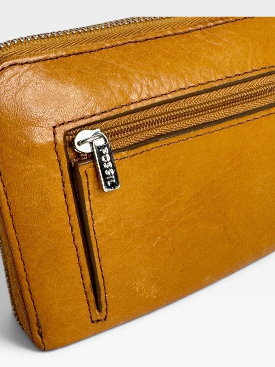 Fossil Sydney Zip Around Wallet Brown Leather Applique 5