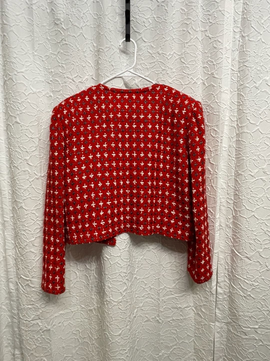 Vintage 90s Tanner Red White Tweed Cropped Jacket Pencil Skirt Suit Set 14 Retro 3