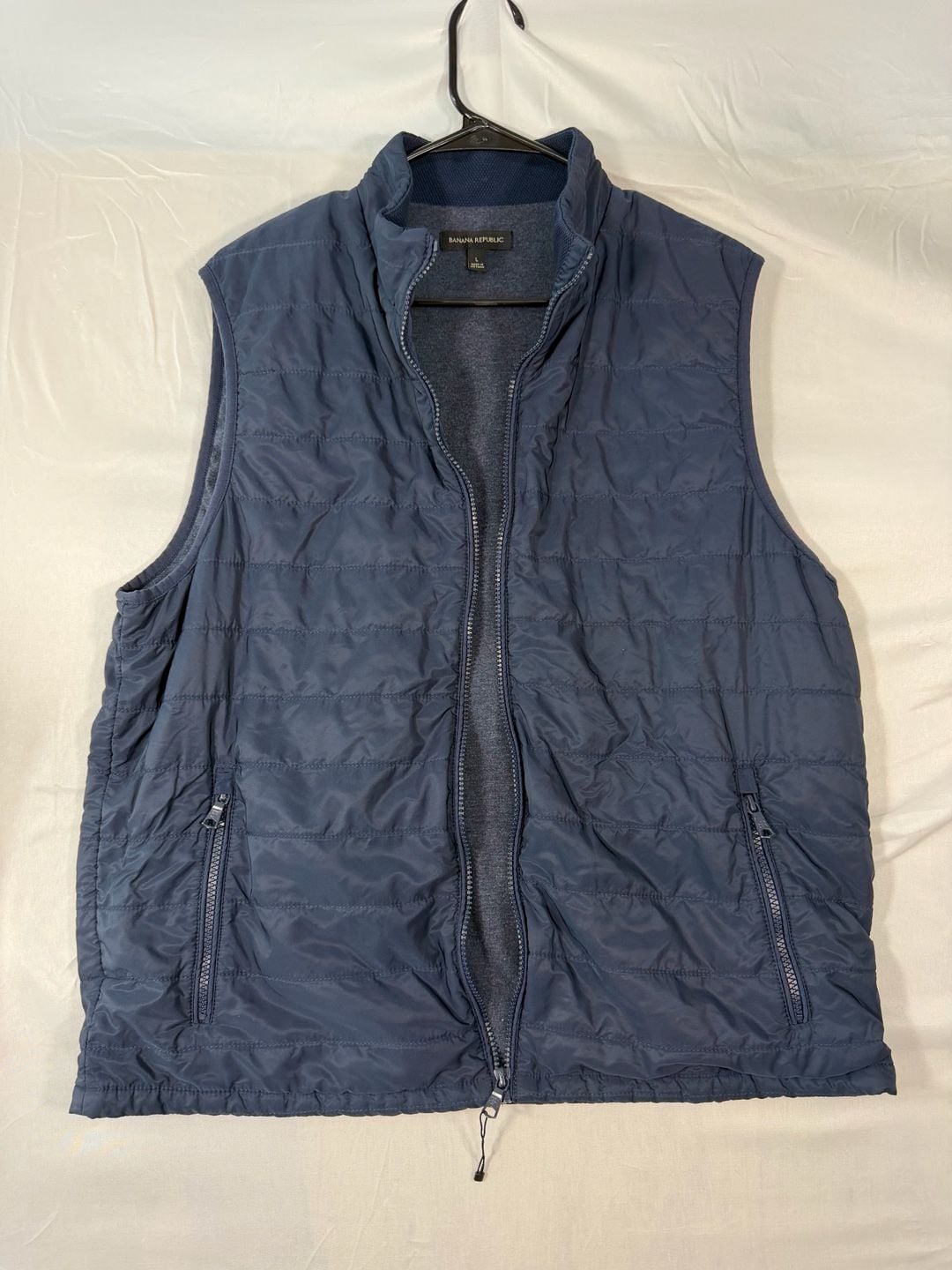 Banana Republic Puffer Vest Size L Blue Quilted Full Zip 6