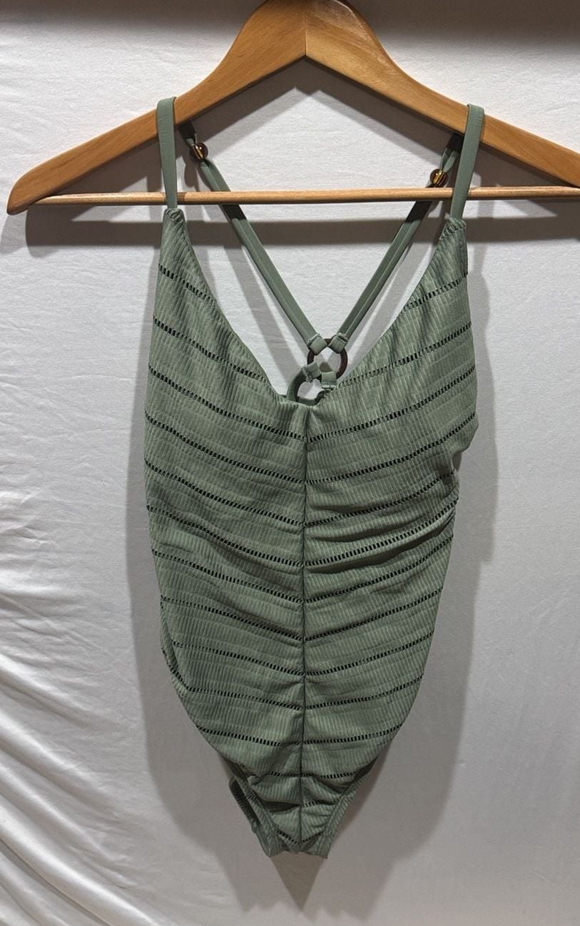 Time and Tru One Piece Swimsuit Size M (8-10) Green Textured 2