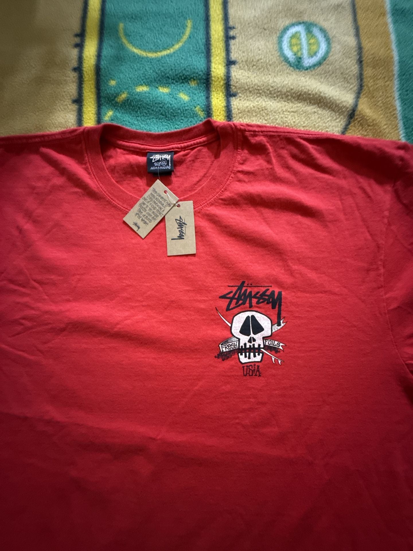Stussy Fresh Foils Tee Size XXL Red Skull Graphic T-Shirt 1