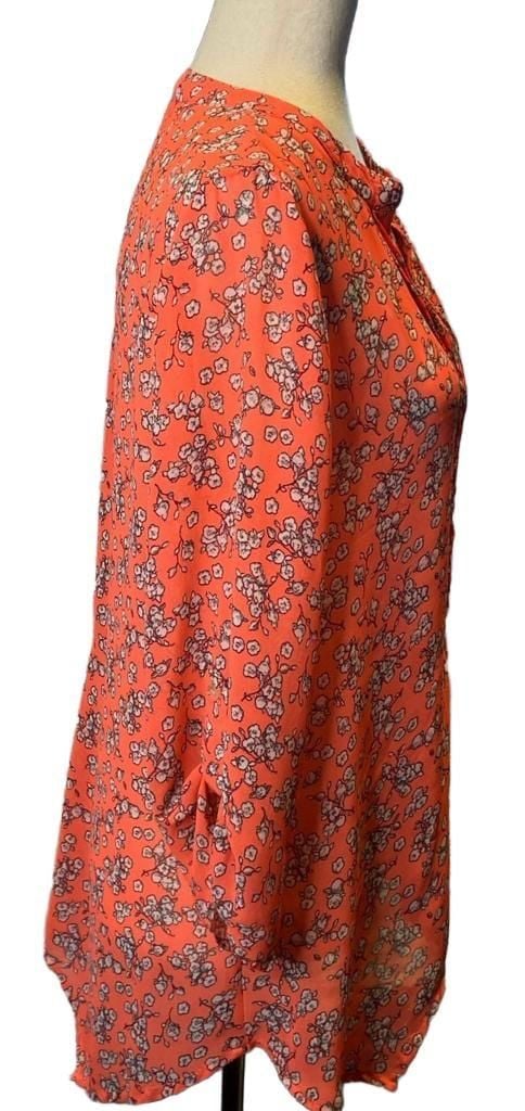 Democracy Floral Blouse Size S Orange V-Neck Tunic Top 3
