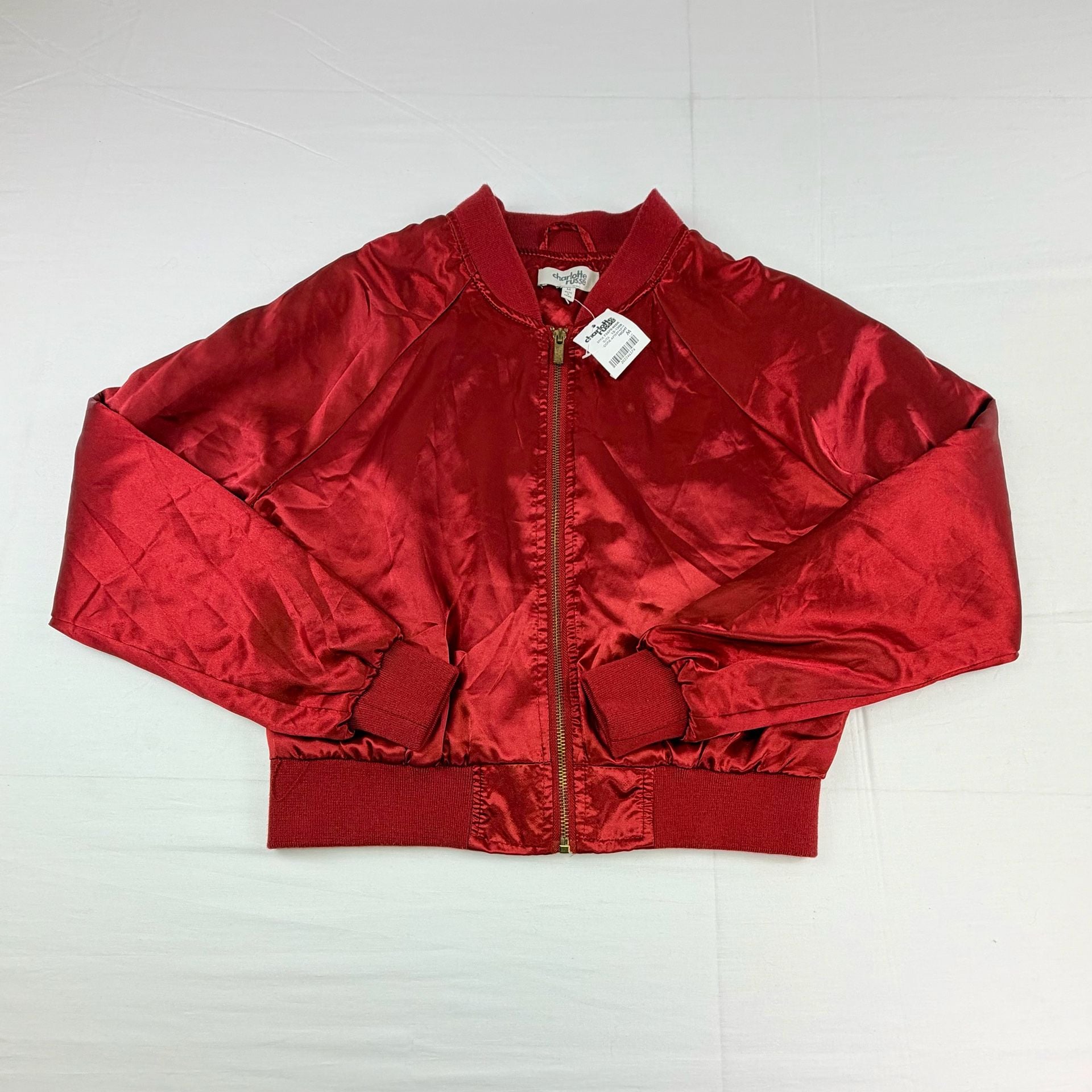 Charlotte Russe Women’s Bomber Jacket Red Satin Full Zip Size M 80s Vibe Vintage 2