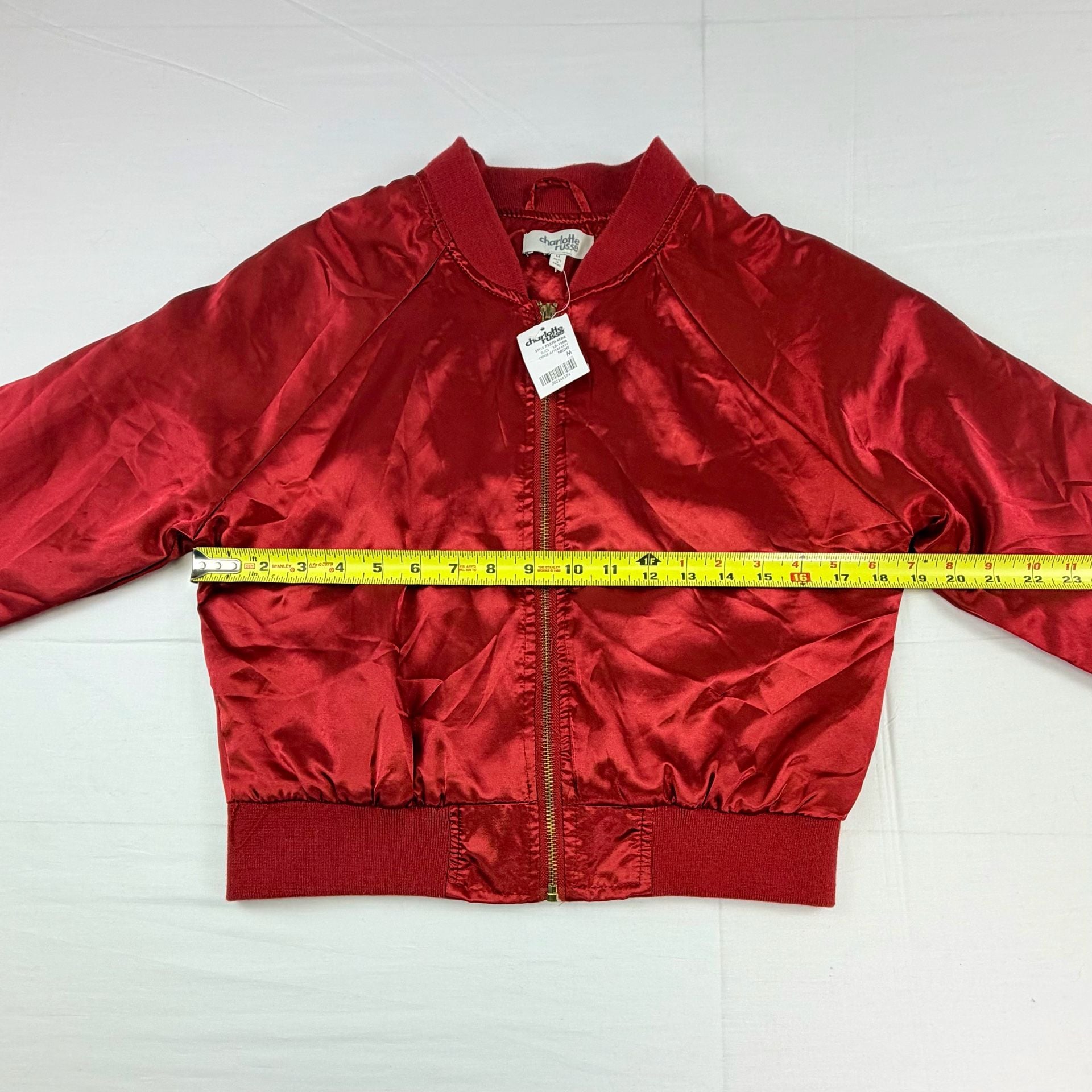 Charlotte Russe Women’s Bomber Jacket Red Satin Full Zip Size M 80s Vibe Vintage 5