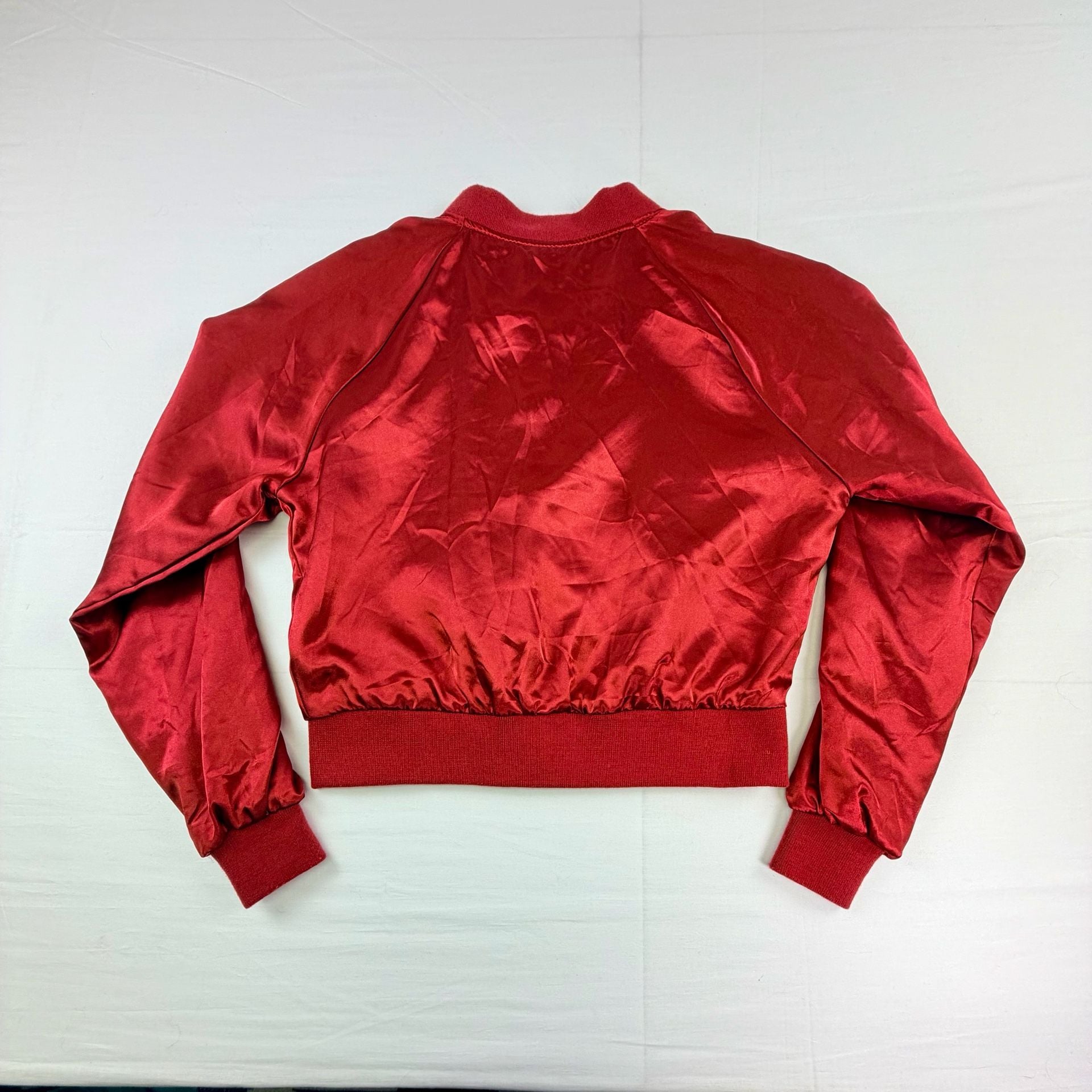 Charlotte Russe Women’s Bomber Jacket Red Satin Full Zip Size M 80s Vibe Vintage 7