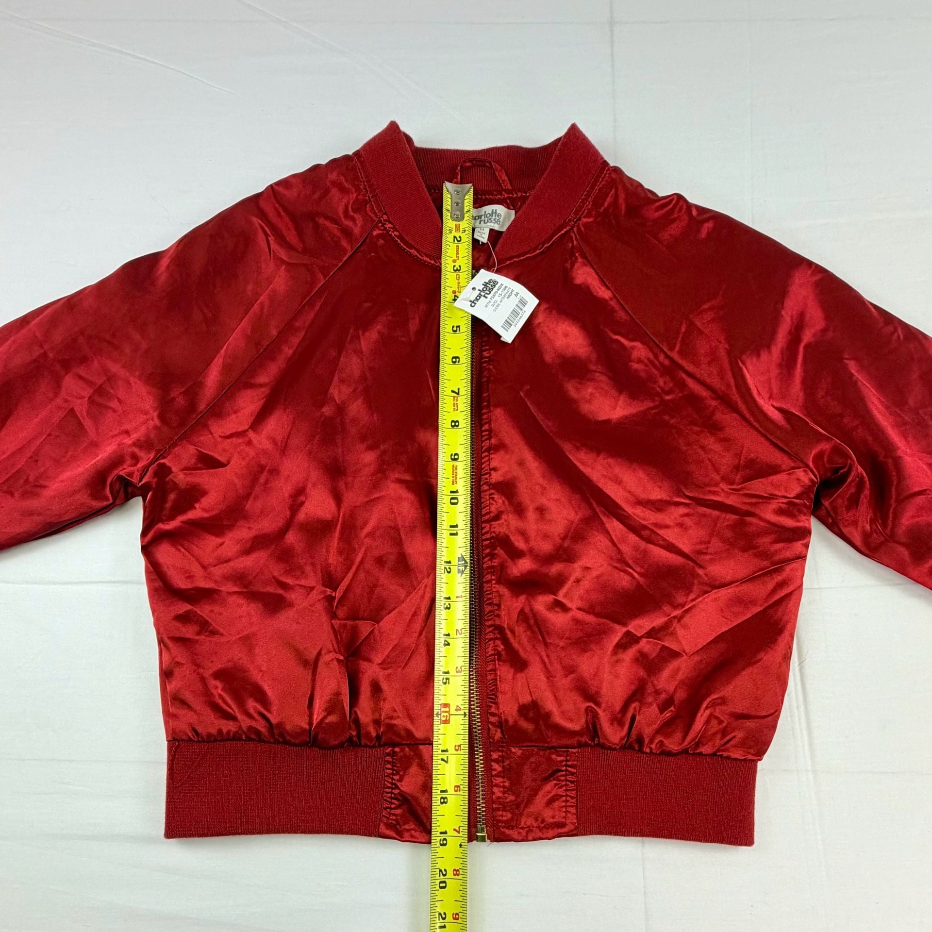 Charlotte Russe Women’s Bomber Jacket Red Satin Full Zip Size M 80s Vibe Vintage 8