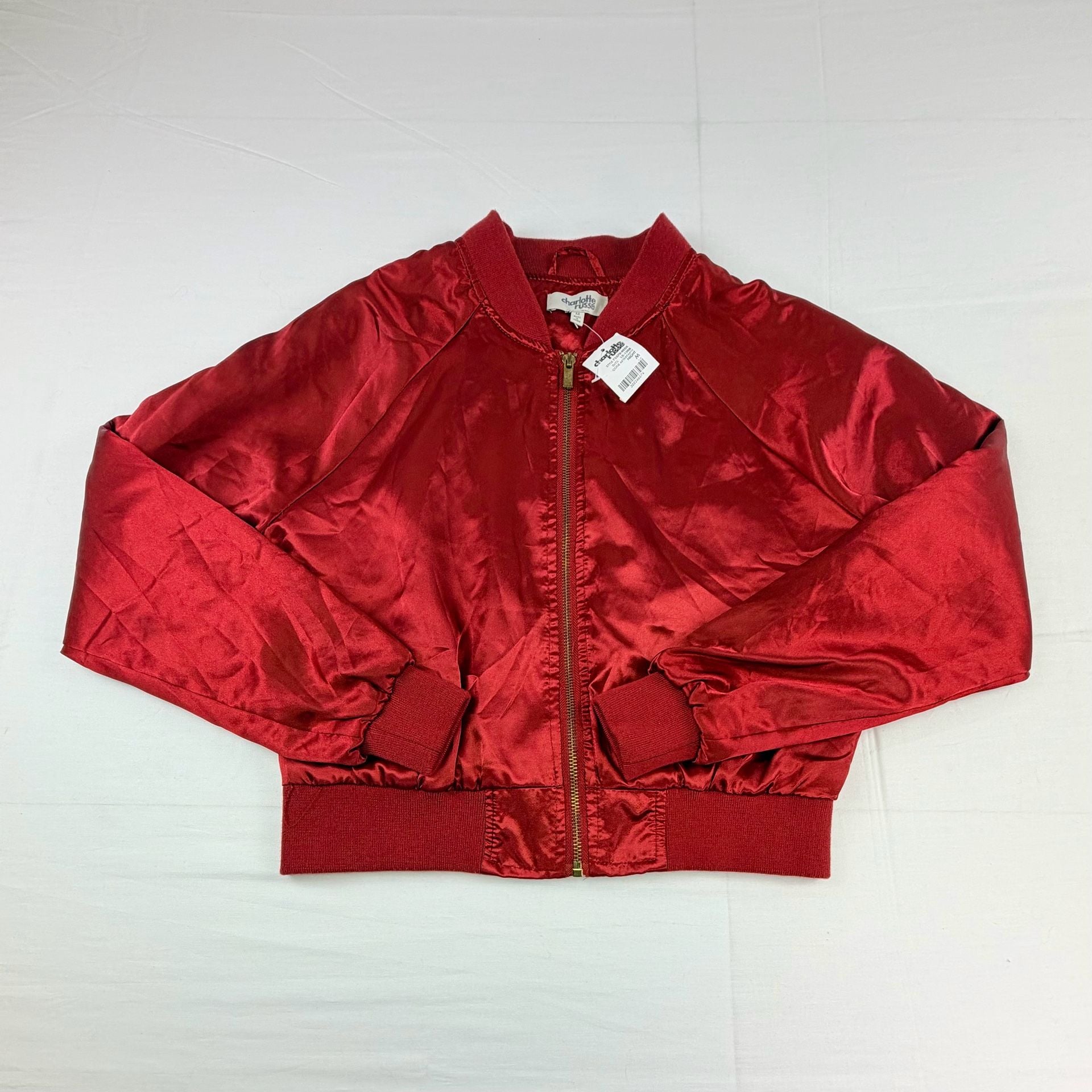Charlotte Russe Women’s Bomber Jacket Red Satin Full Zip Size M 80s Vibe Vintage 13