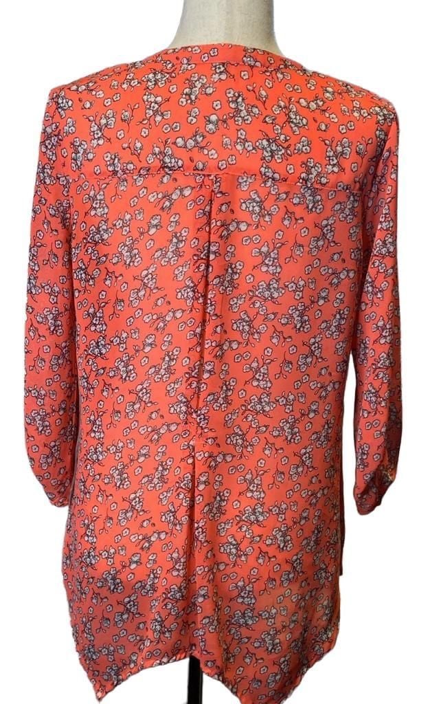 Democracy Floral Blouse Size S Orange V-Neck Tunic Top 4
