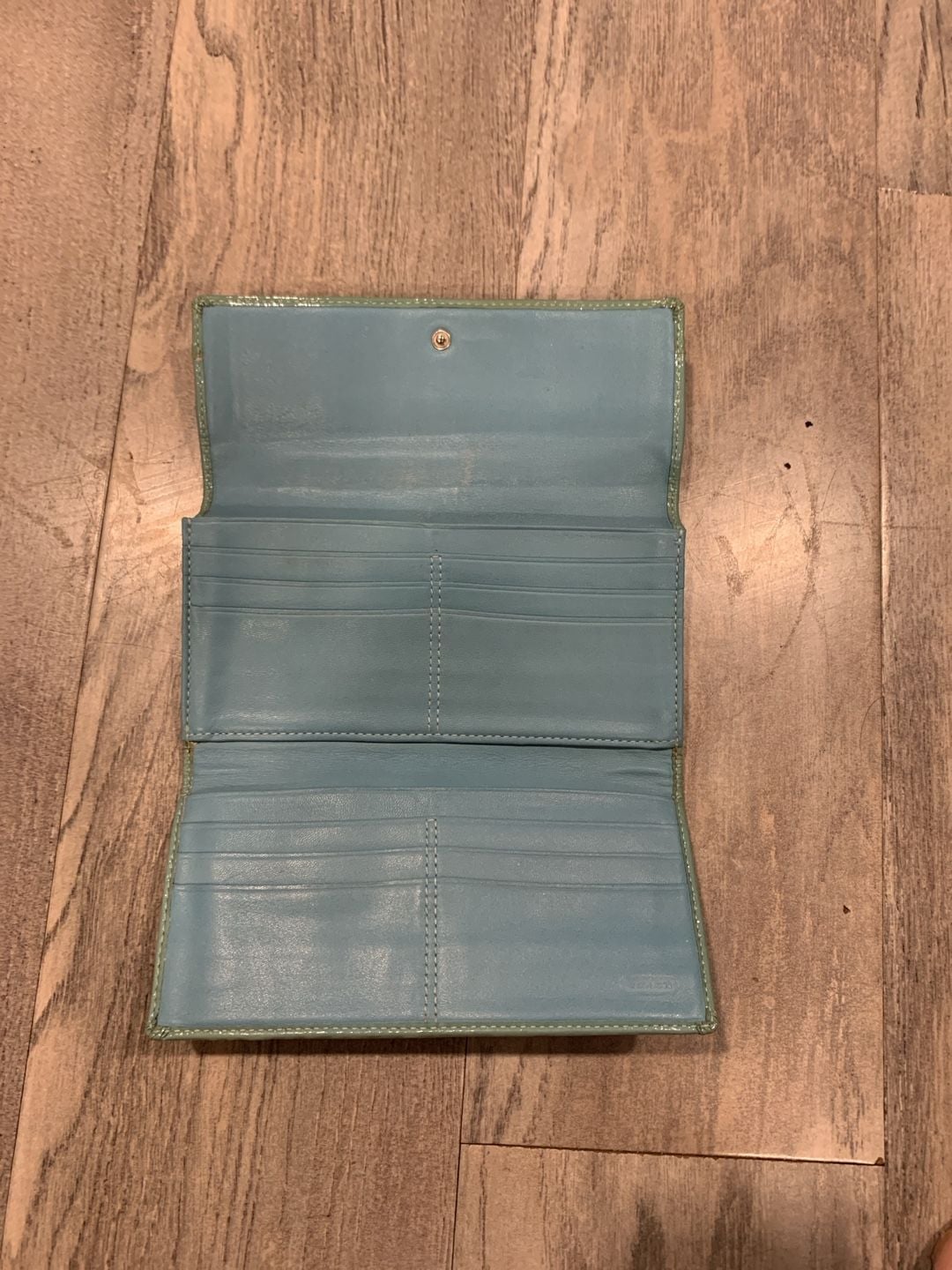 Y2K Coach Signature C Patent Leather Trim Long Wallet Blue Khaki 2