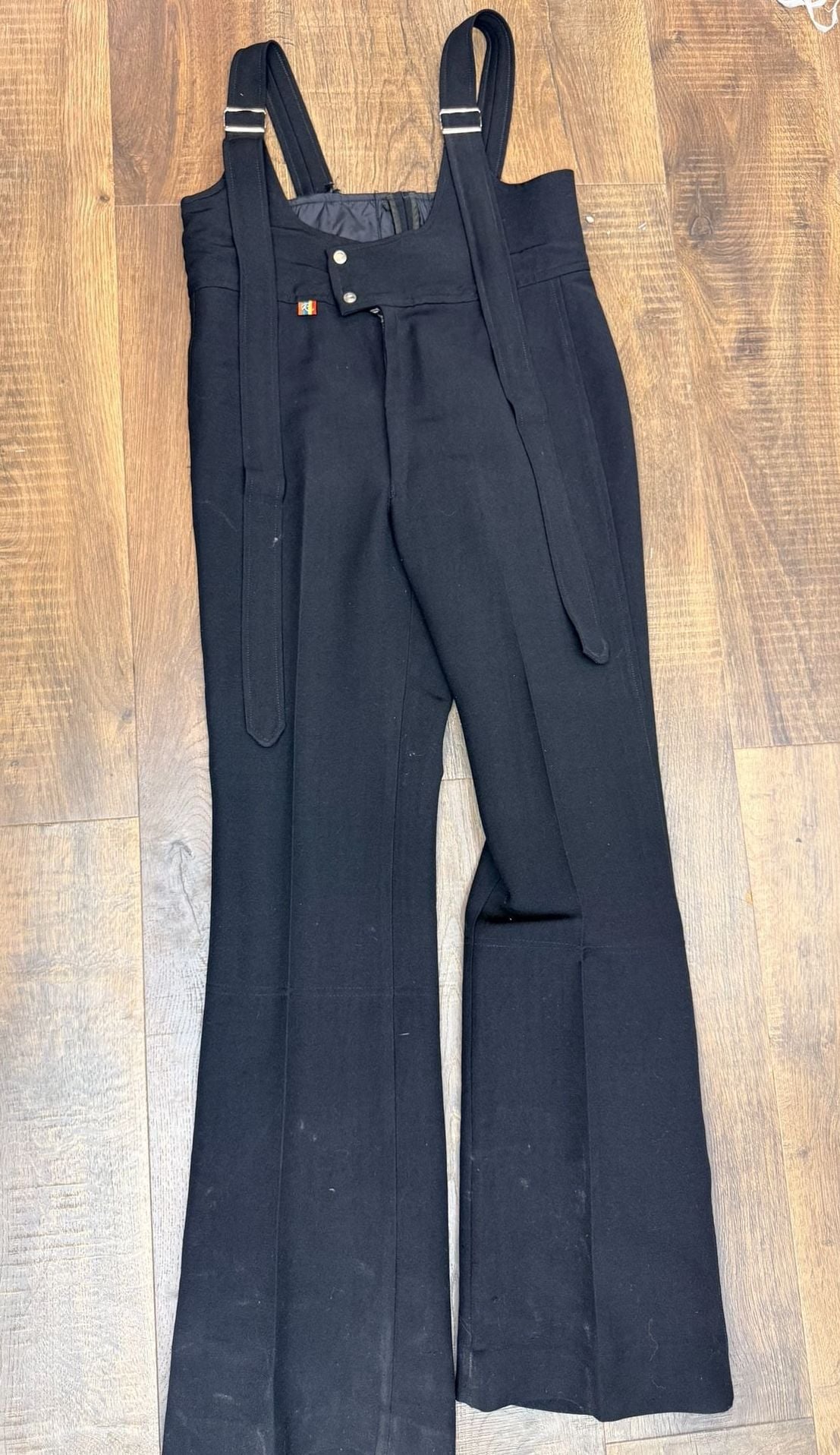 Roffe Vintage Wool Blend Suspender Ski Bib Pants Black 2