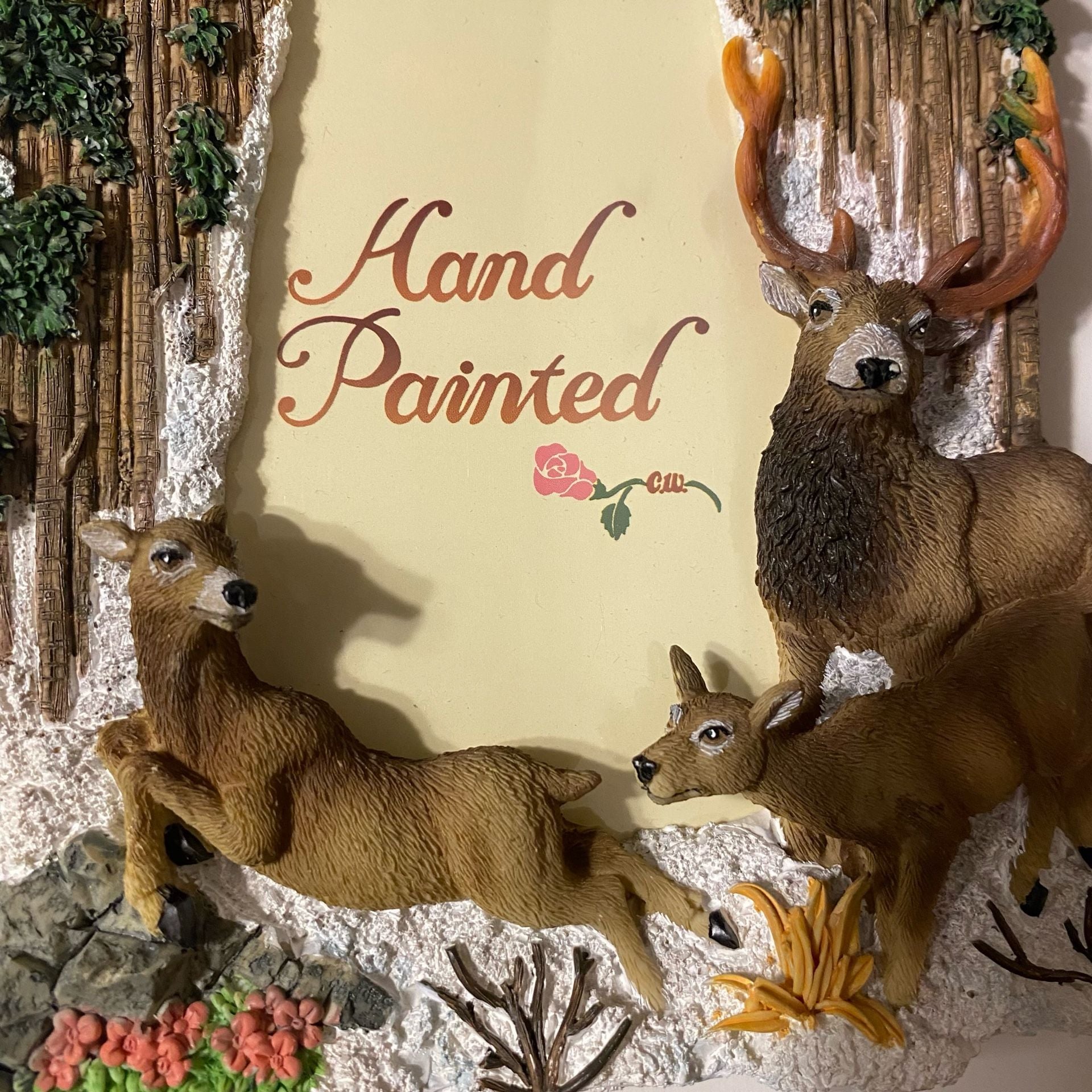 Three Hands Hand Painted Deer Wildlife Photo Frame Rustic Cabin Decor 2