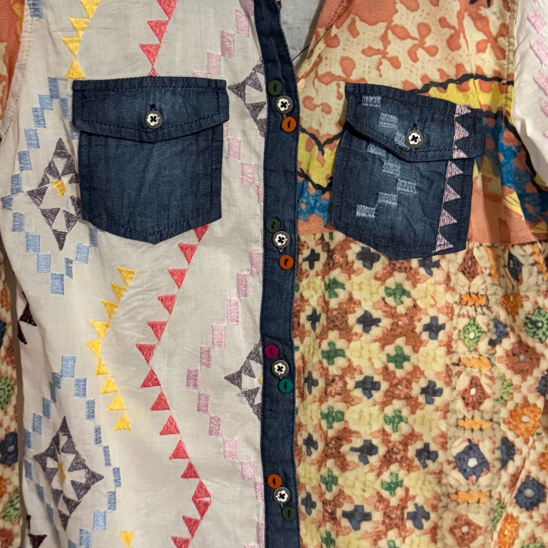 Desigual Cam Aurora Shirt Womens S NWT Embroidered Boho Western Denim Button Up 7