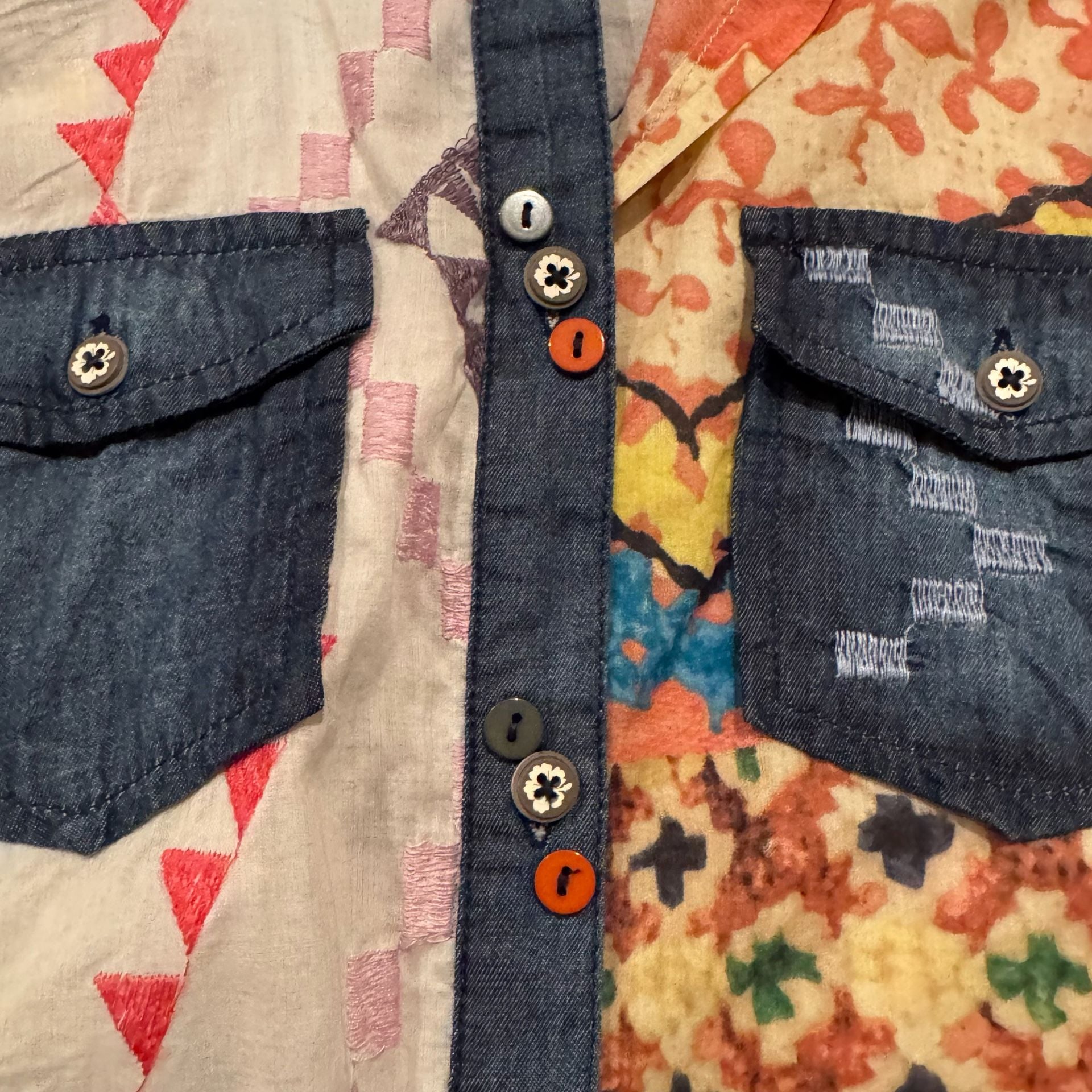 Desigual Cam Aurora Shirt Womens S NWT Embroidered Boho Western Denim Button Up 8