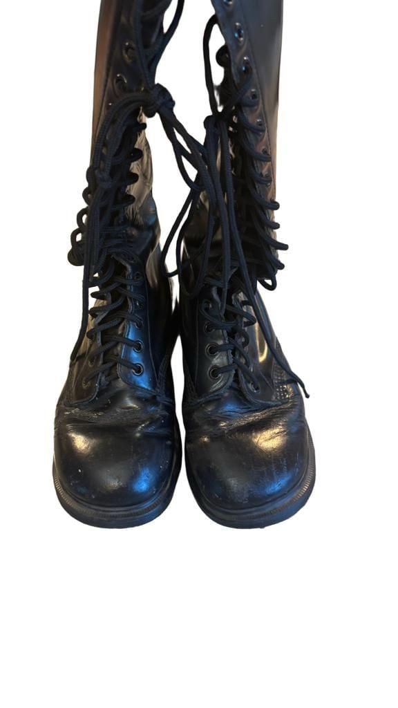 1900’s Dr. Martens 1420 20-Eye Knee High Boots Black Leather Vintage Made In England no size # 9