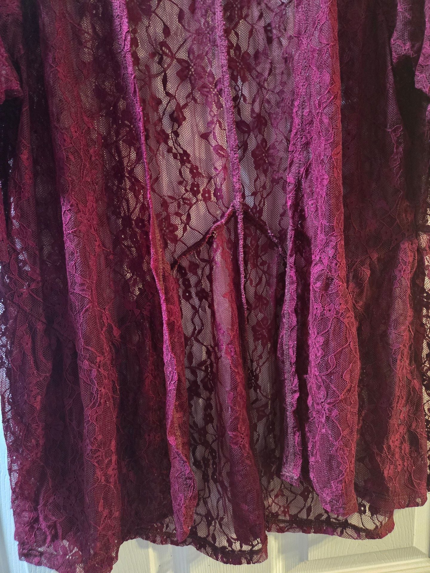 Time and Tru Lace Kimono Cardigan Size S/M Burgundy Open Front 4