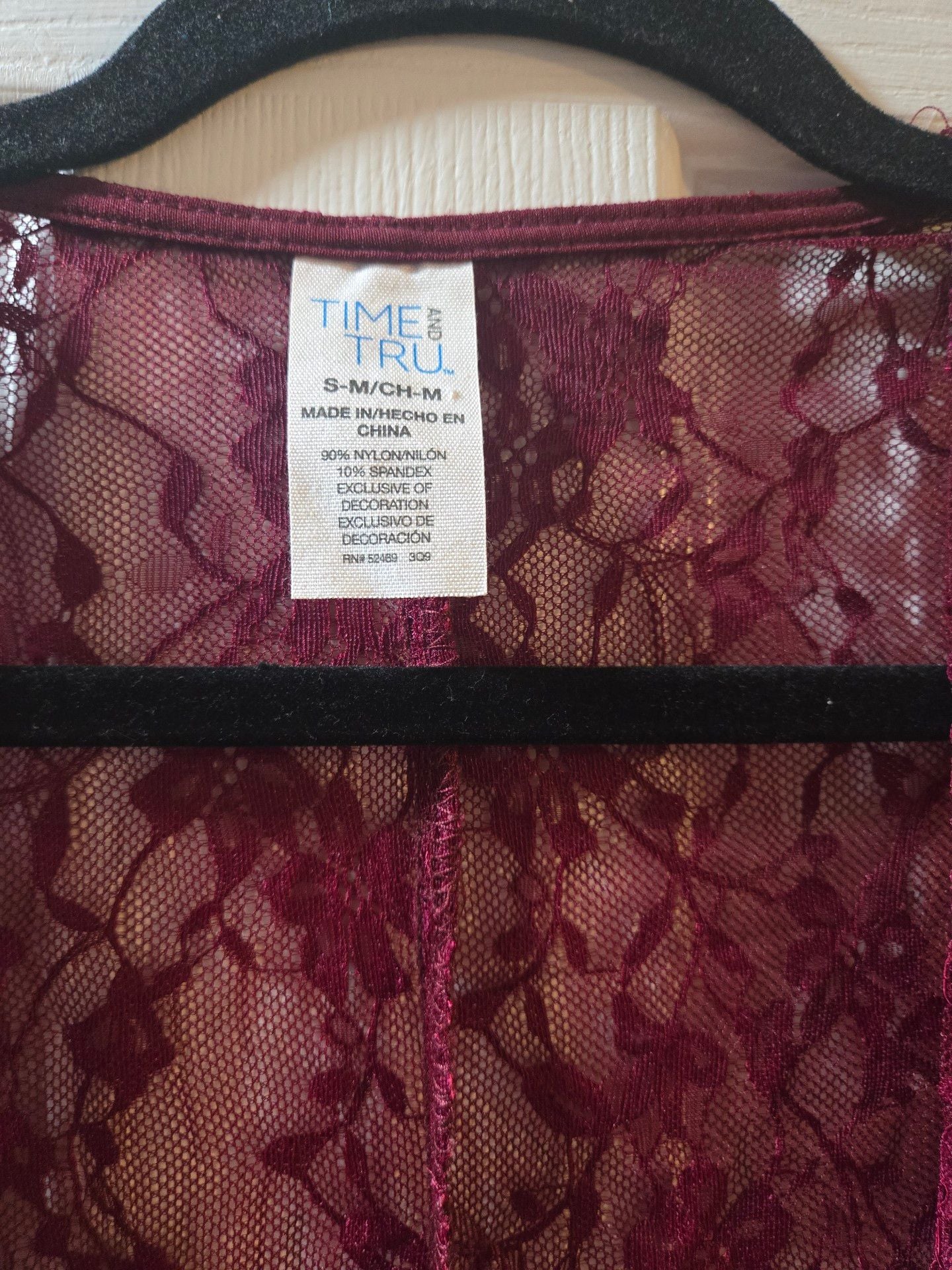 Time and Tru Lace Kimono Cardigan Size S/M Burgundy Open Front 5