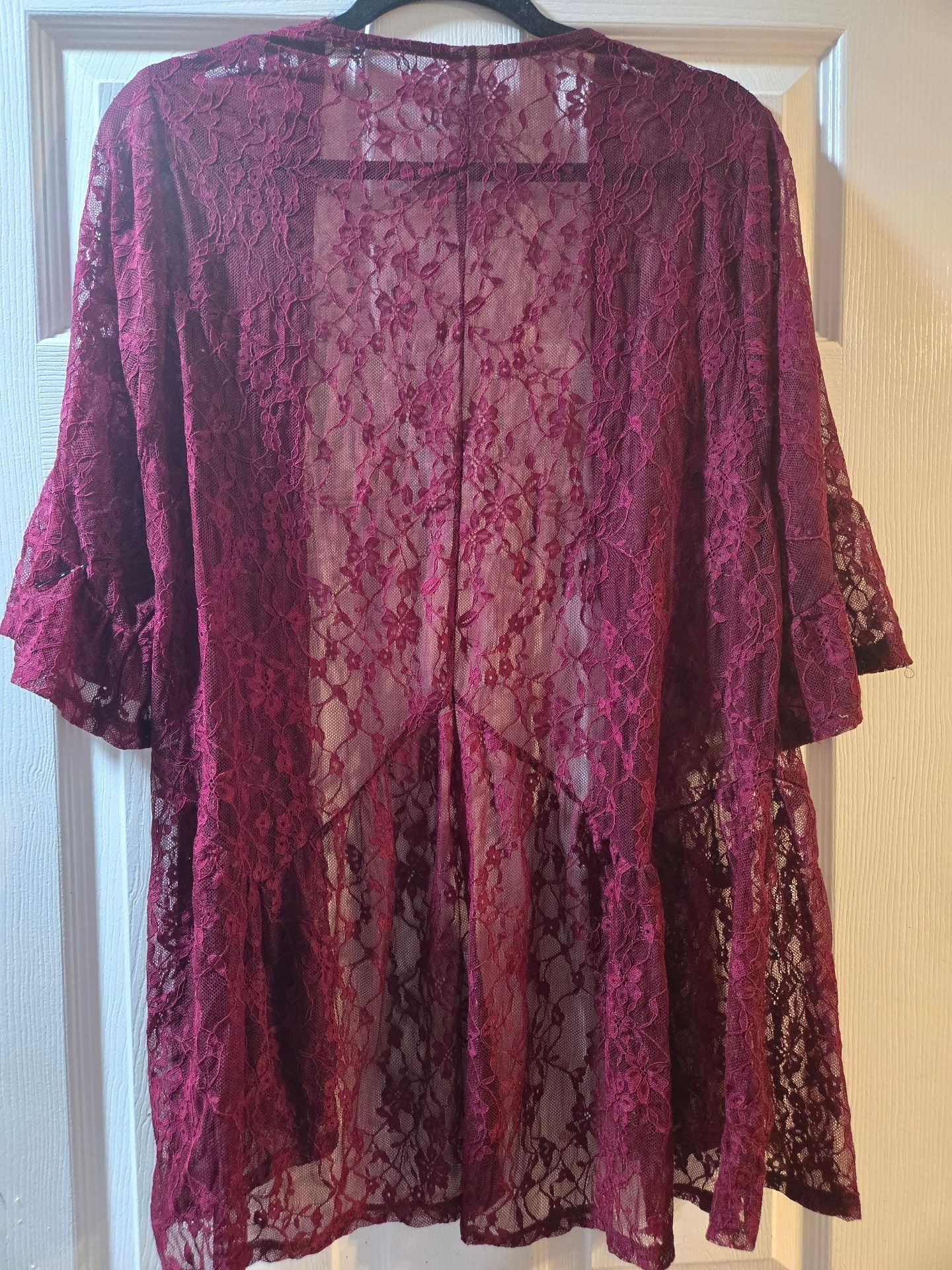 Time and Tru Lace Kimono Cardigan Size S/M Burgundy Open Front 6