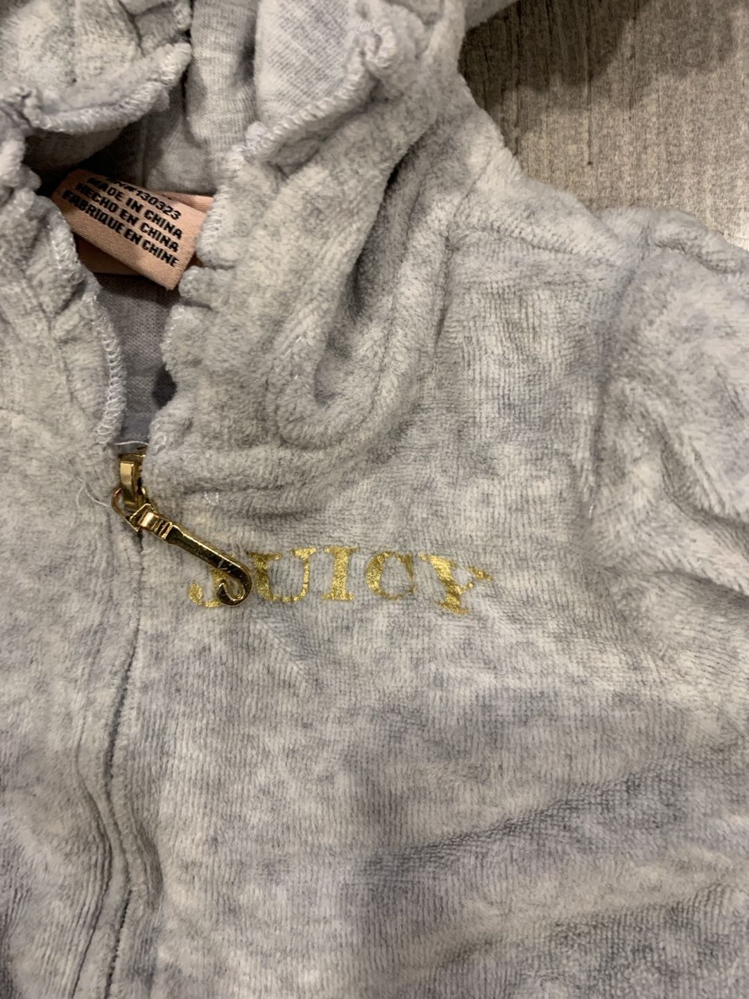 Y2K Juicy Couture Velour Zip-Up Hoodie Size 18M Gray Crown Ruffle 3