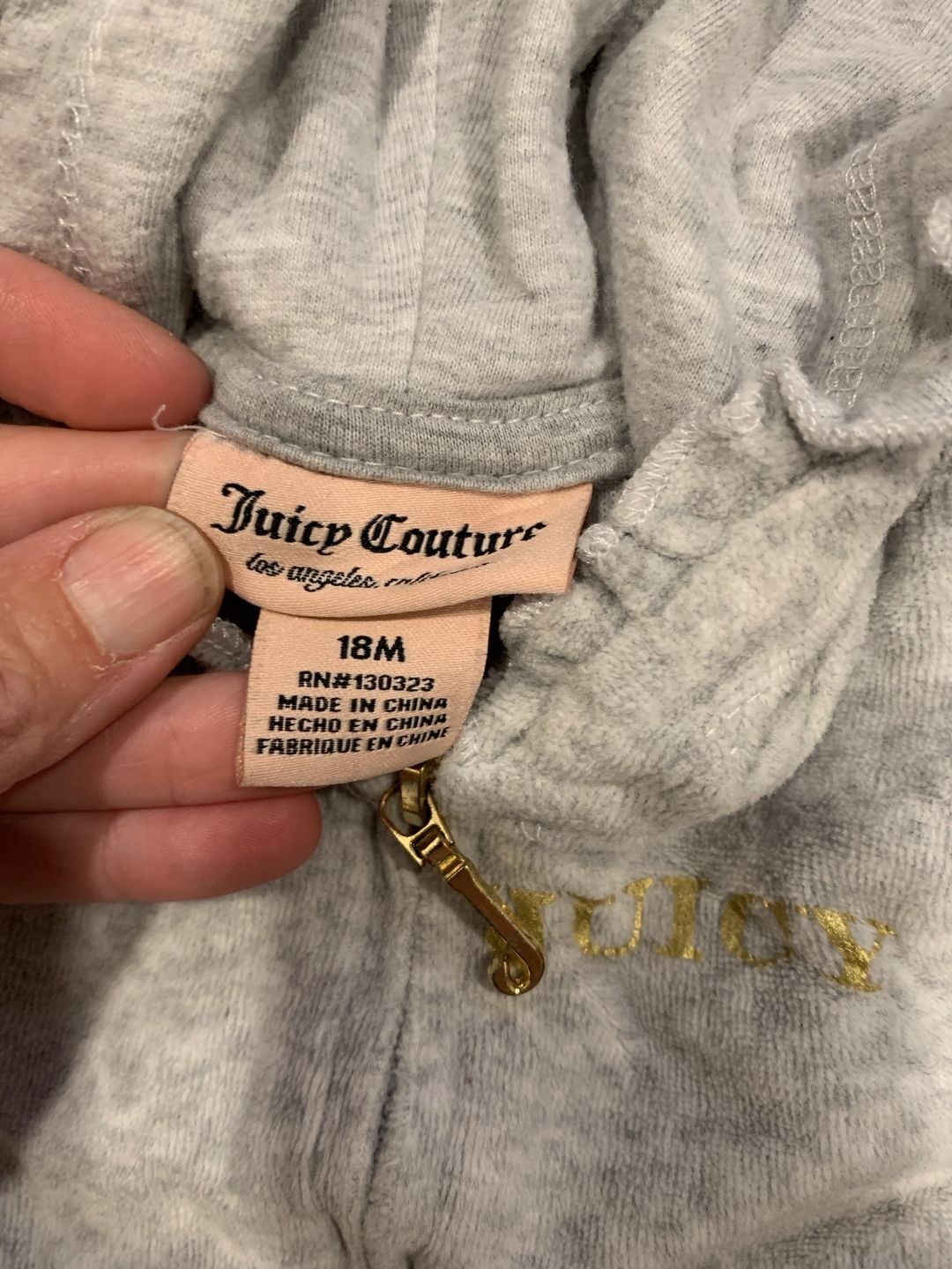 Y2K Juicy Couture Velour Zip-Up Hoodie Size 18M Gray Crown Ruffle 4