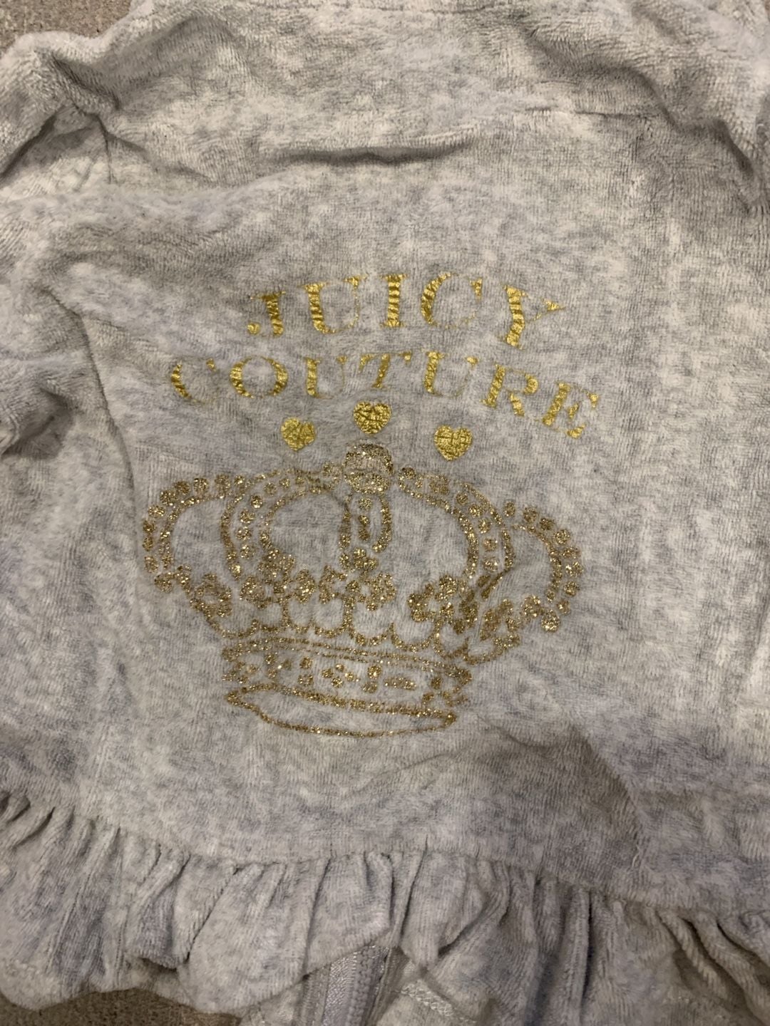 Y2K Juicy Couture Velour Zip-Up Hoodie Size 18M Gray Crown Ruffle 5